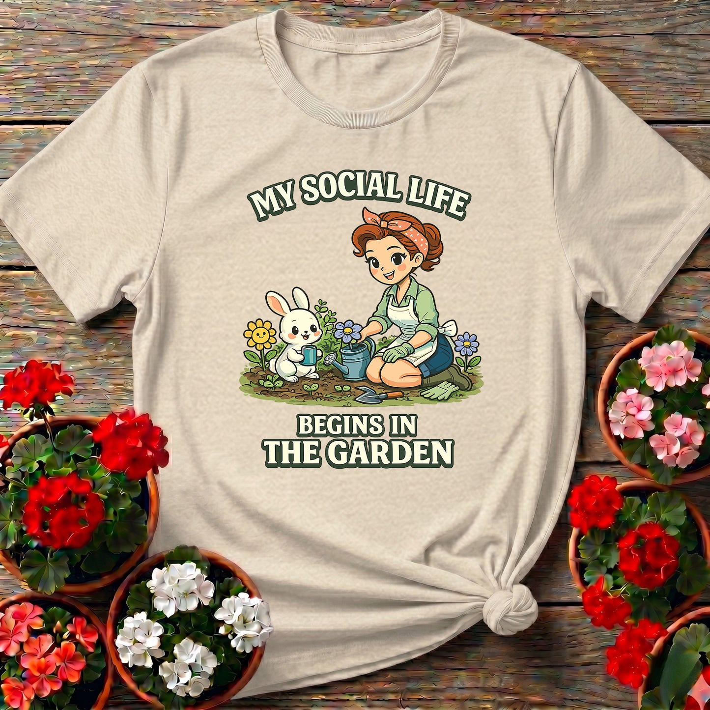 My Social Life Begins In The Garden Kawaii Bunny Tee