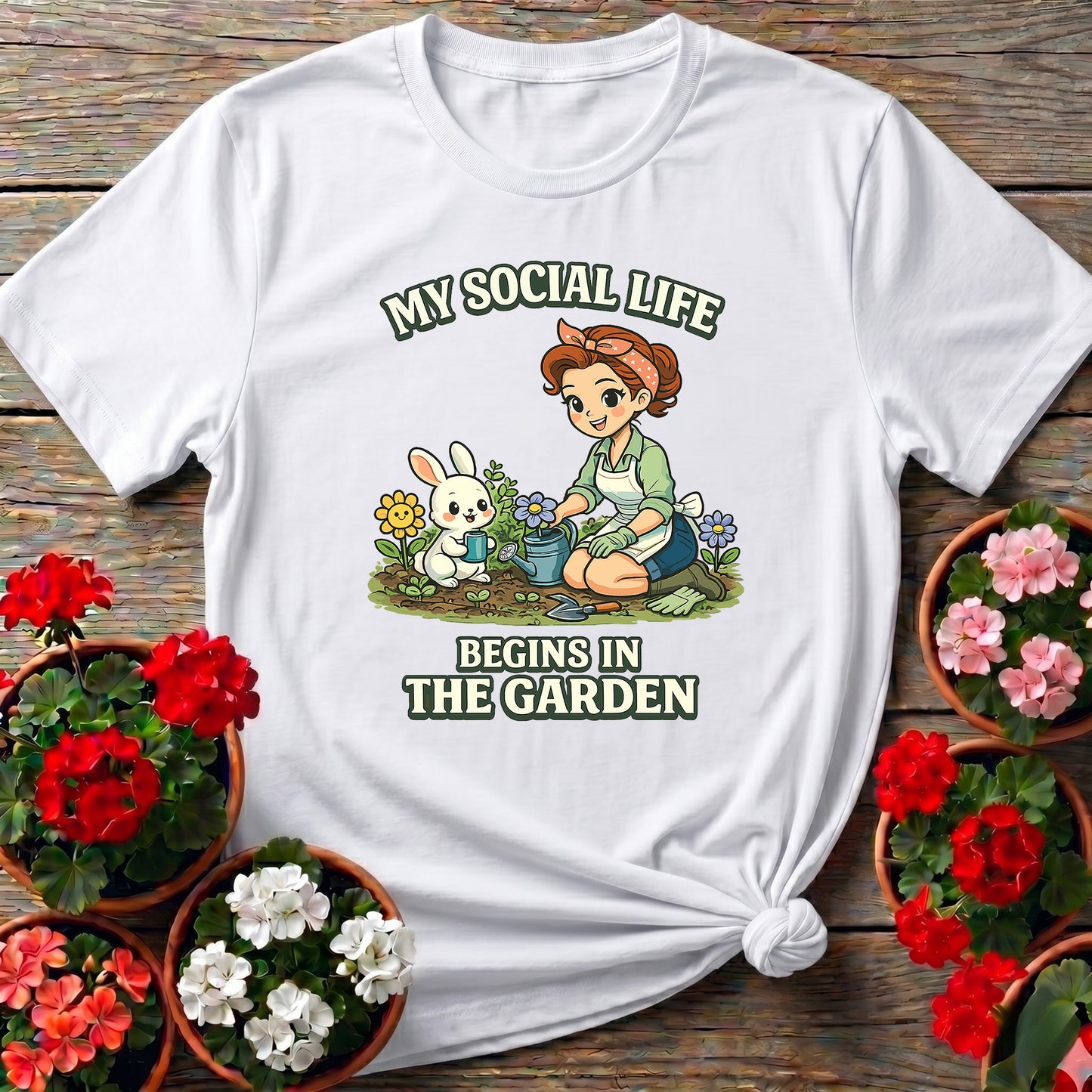 My Social Life Begins In The Garden Kawaii Bunny Tee