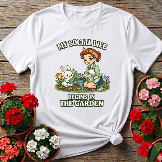My Social Life Begins In The Garden Kawaii Bunny Tee