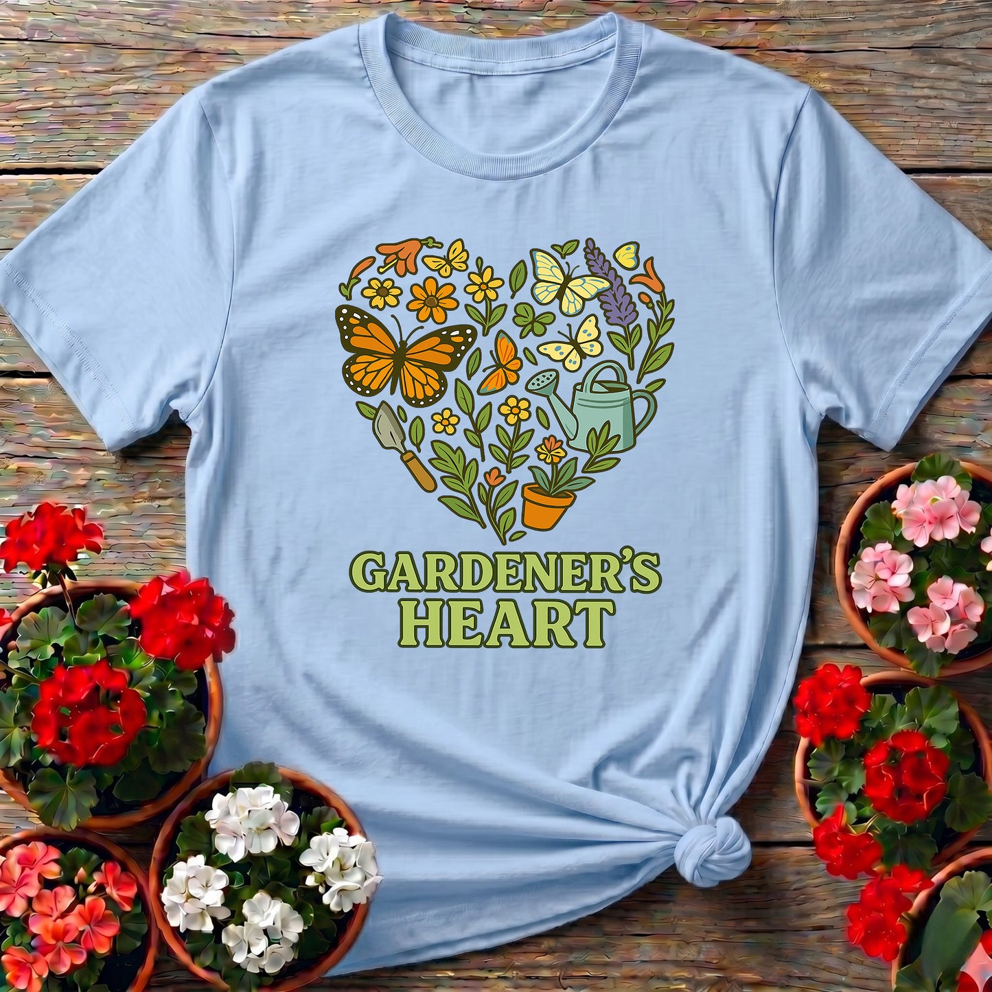 Gardeners Heart Butterfly Floral Wreath T-shirt