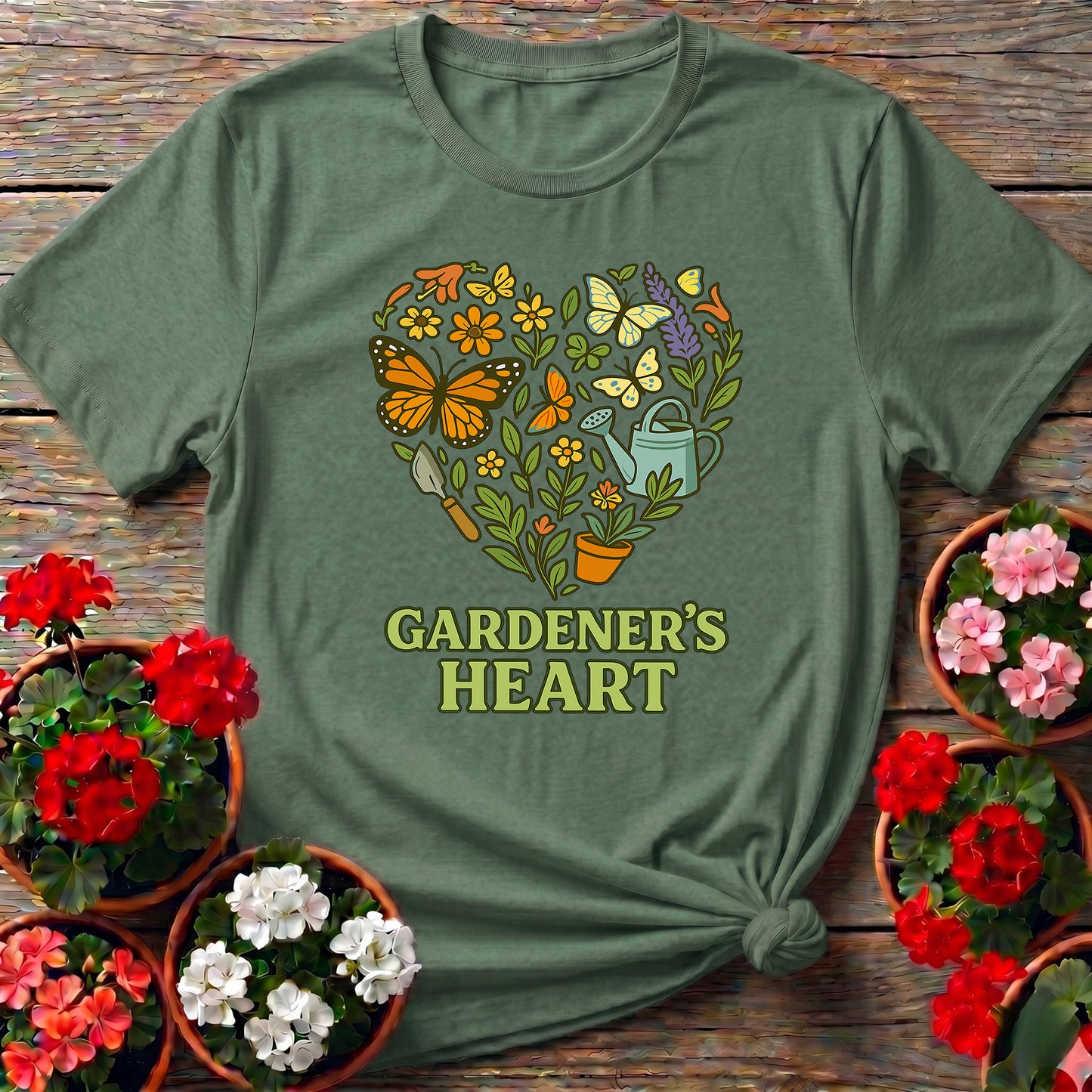 Gardeners Heart Butterfly Floral Wreath T-shirt