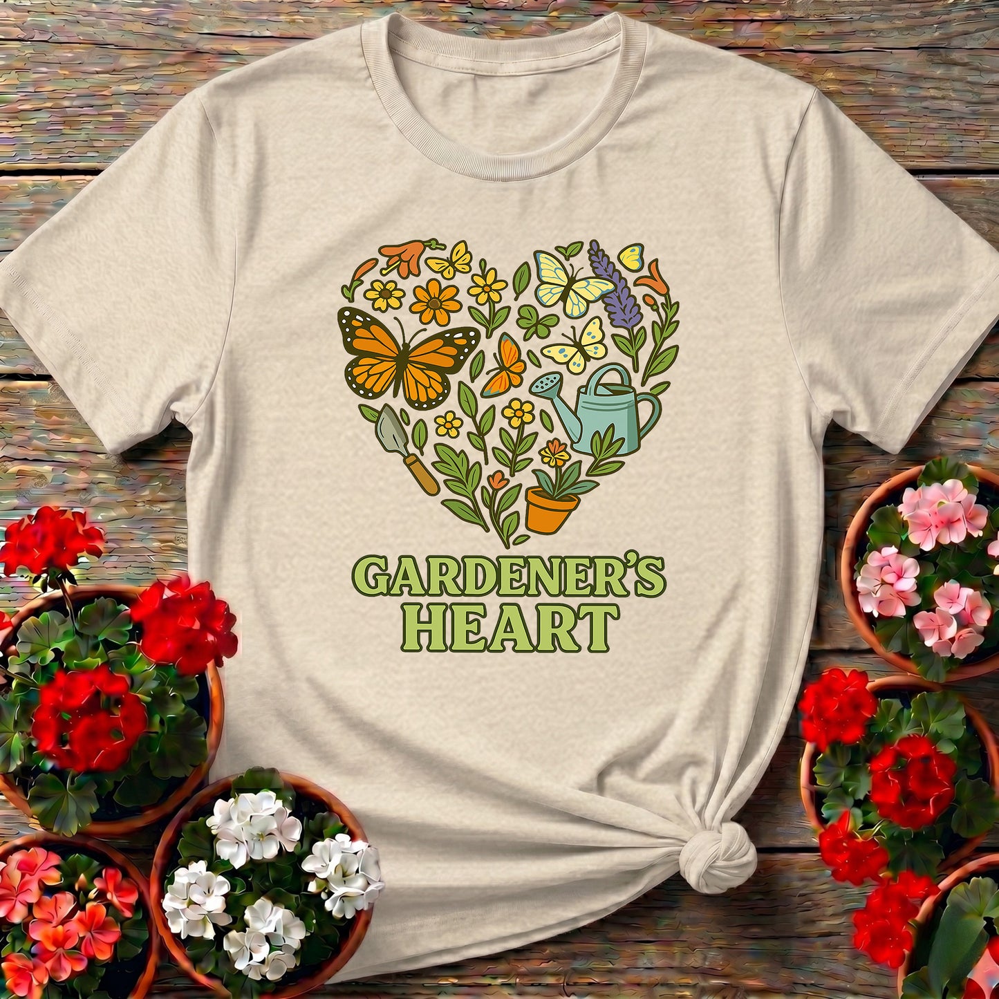 Gardeners Heart Butterfly Floral Wreath T-shirt