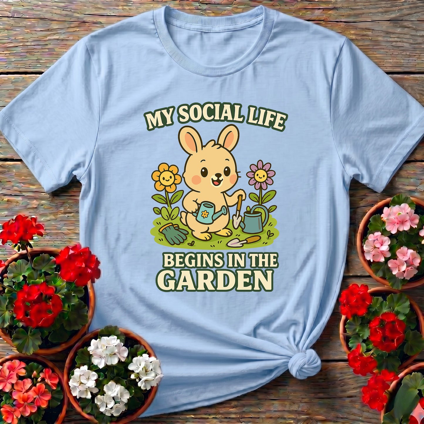 My Social Life Begins In The Garden Funny Rabbit Tee