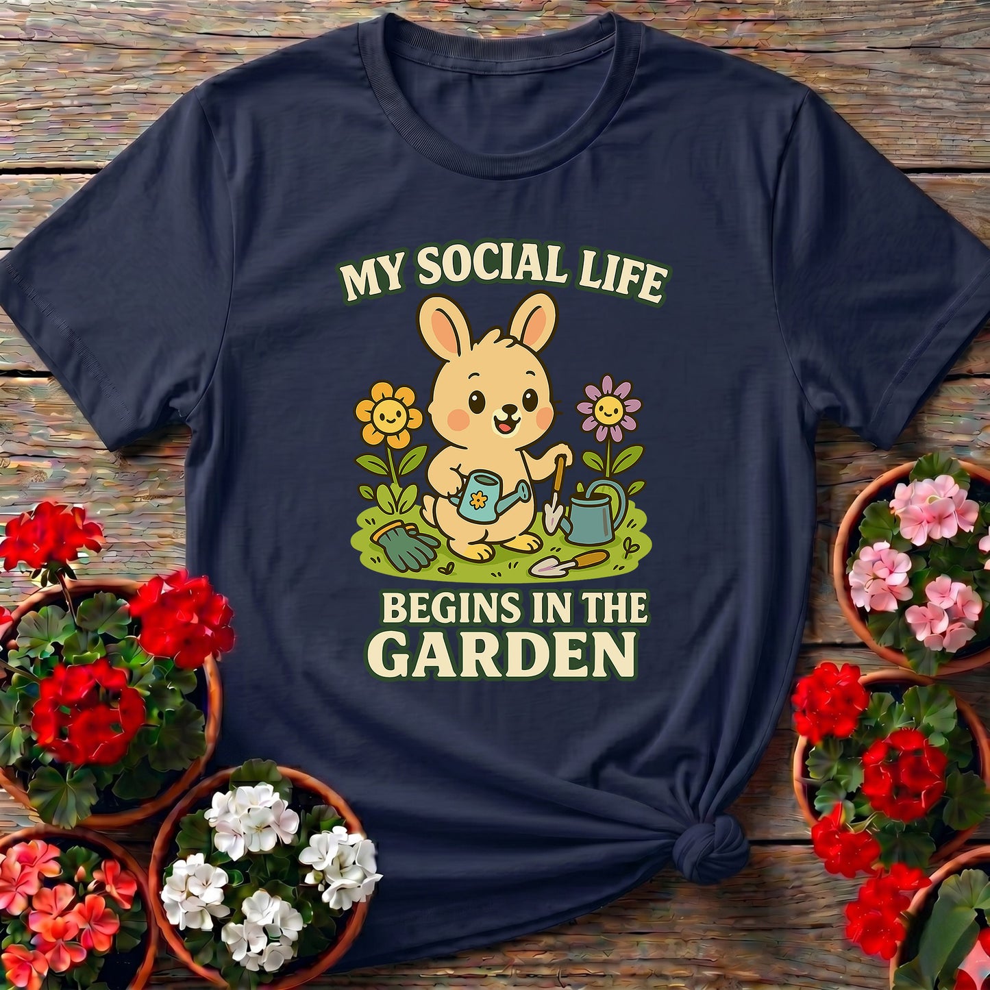My Social Life Begins In The Garden Funny Rabbit Tee