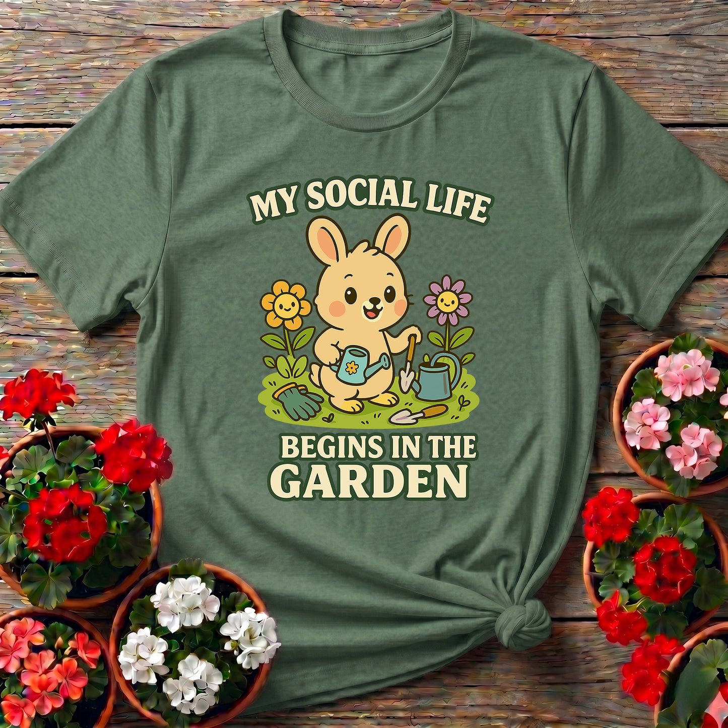 My Social Life Begins In The Garden Funny Rabbit Tee