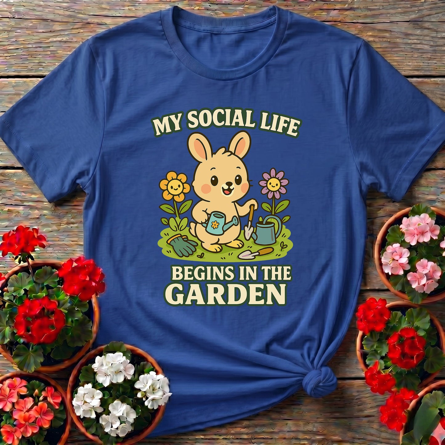 My Social Life Begins In The Garden Funny Rabbit Tee