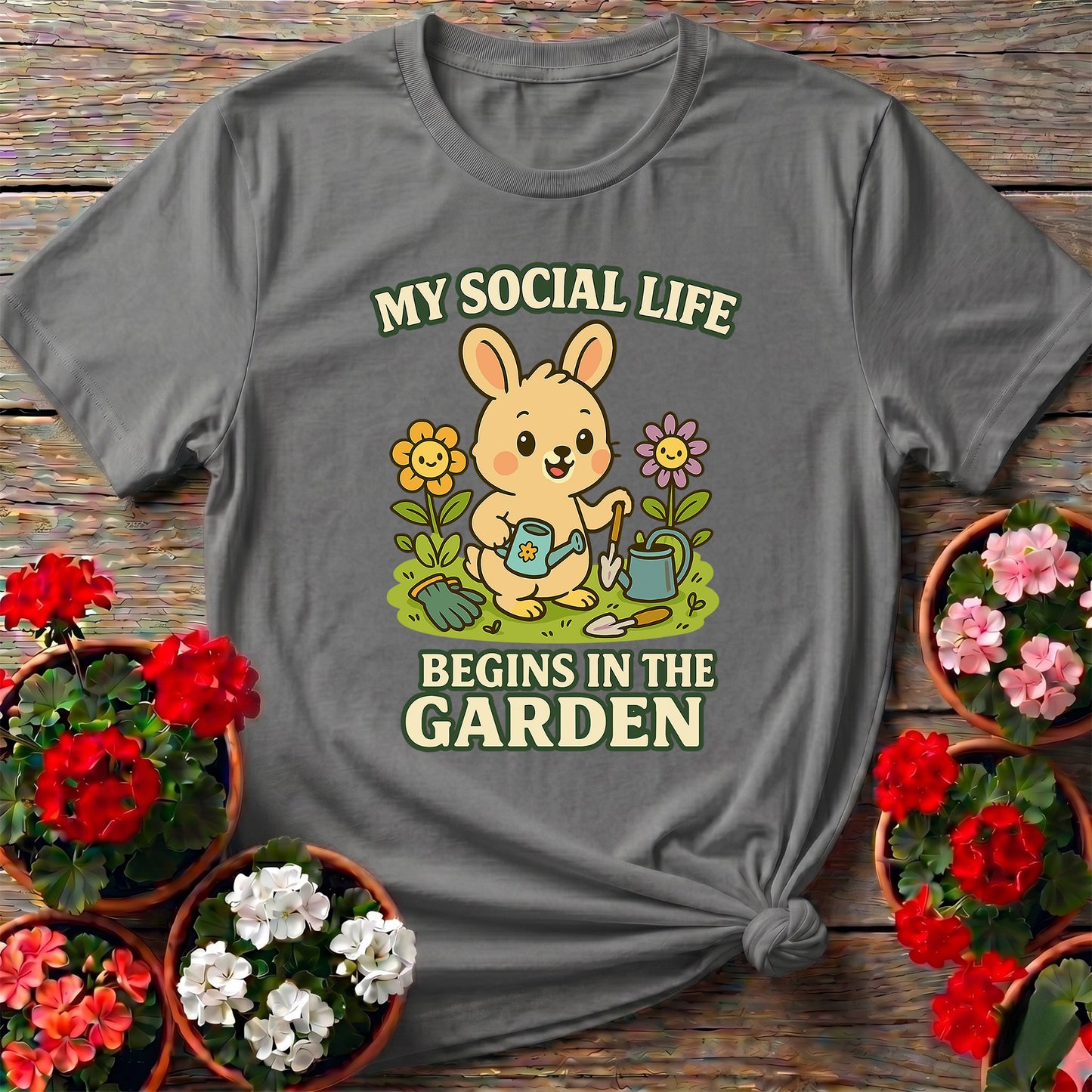 My Social Life Begins In The Garden Funny Rabbit Tee