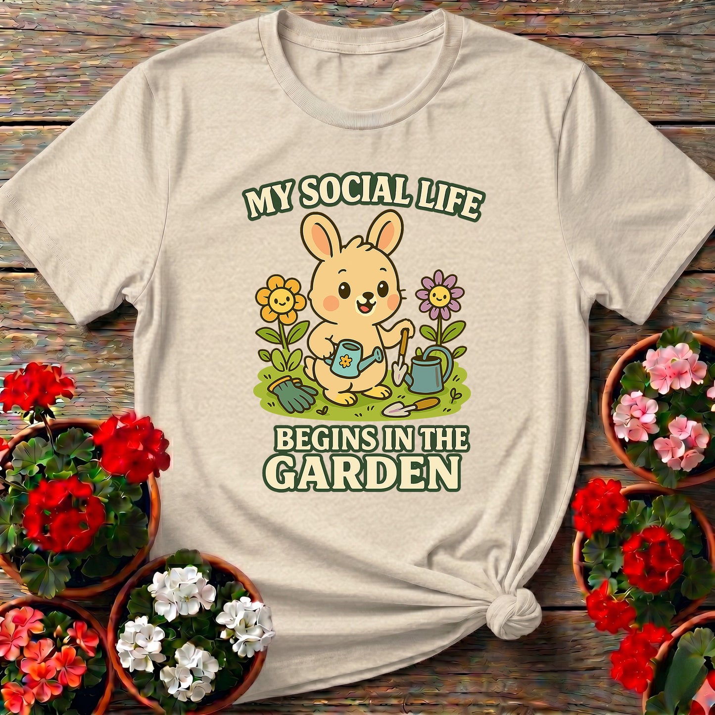 My Social Life Begins In The Garden Funny Rabbit Tee