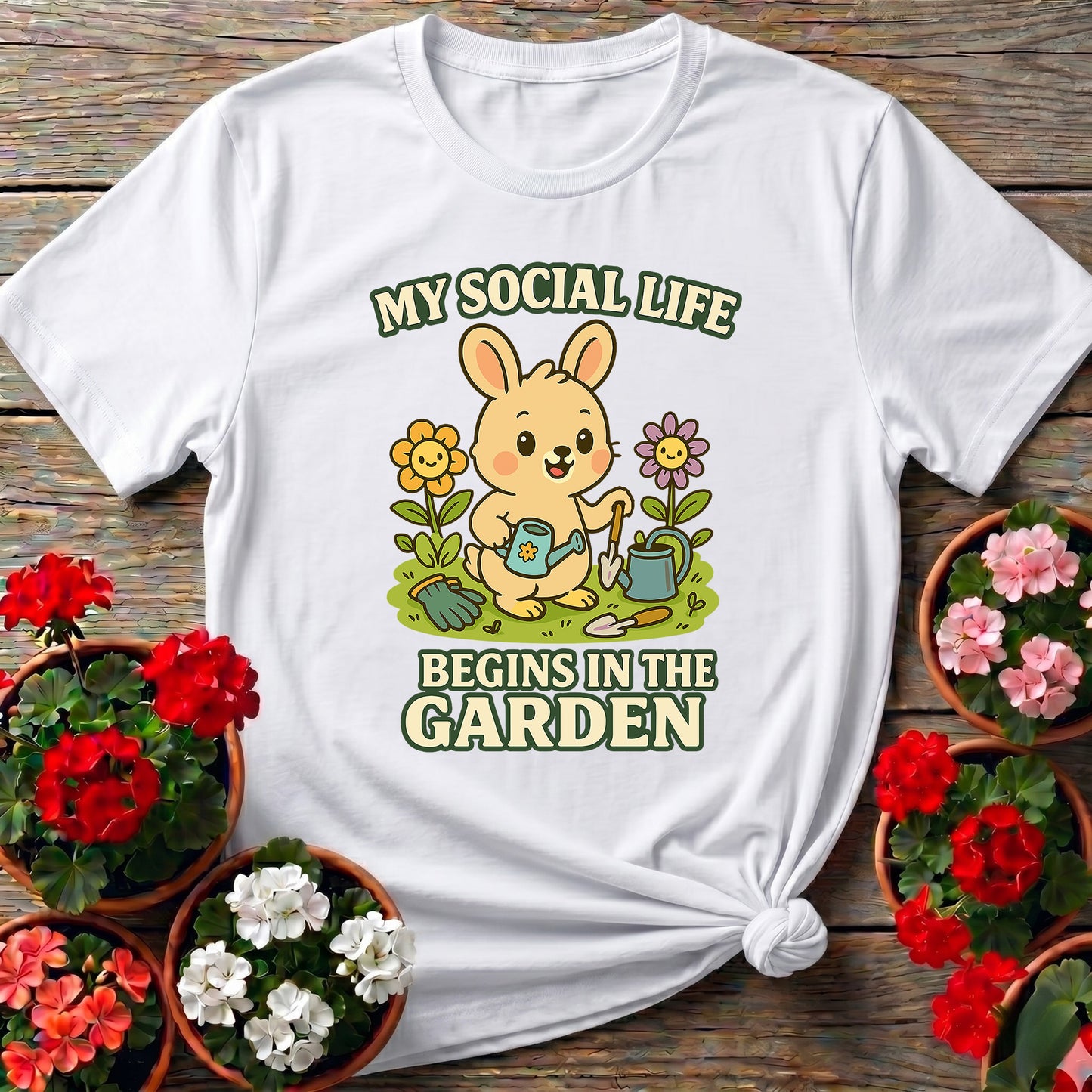 My Social Life Begins In The Garden Funny Rabbit Tee