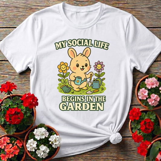 My Social Life Begins In The Garden Funny Rabbit Tee