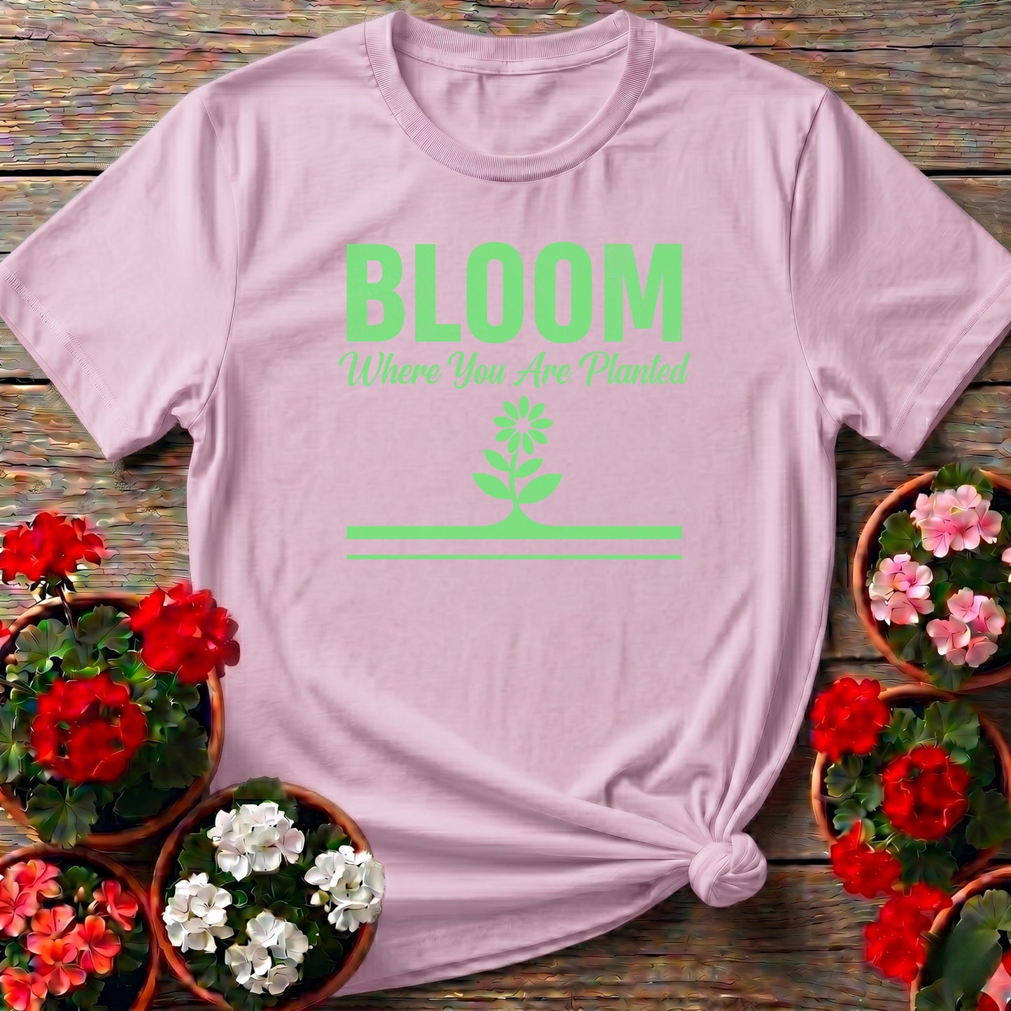 Bloom Where You Are Planted Inspirational Flower Tee