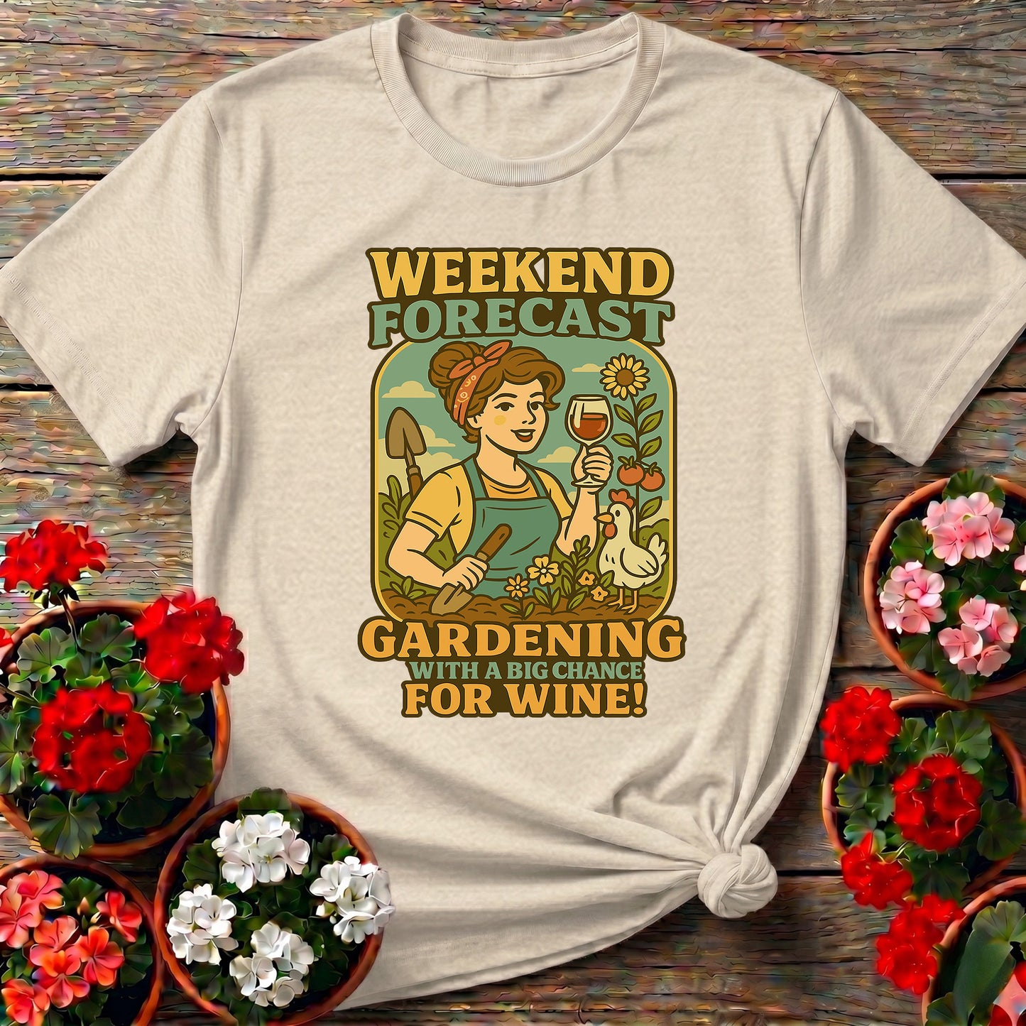 Gardening With A Chance For Wine Retro Pin-Up Tee
