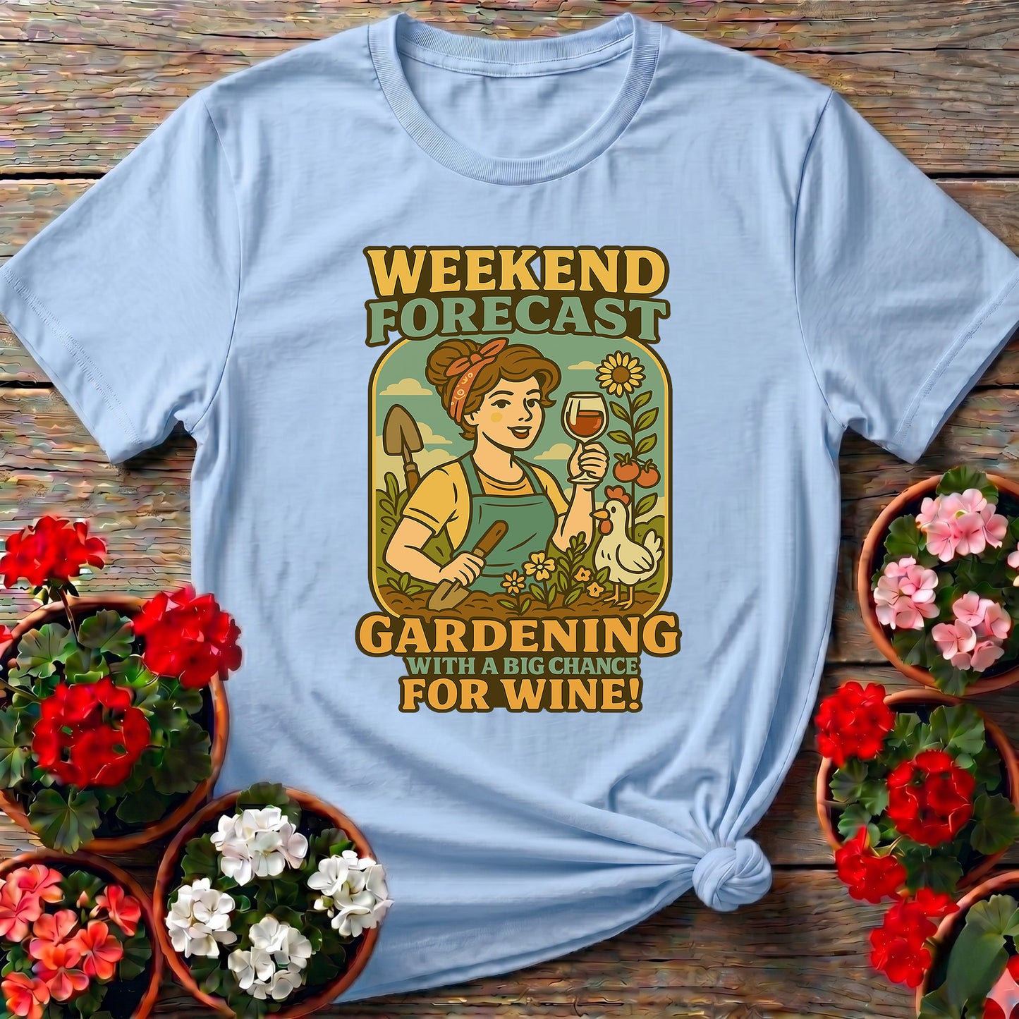 Gardening With A Chance For Wine Retro Pin-Up Tee
