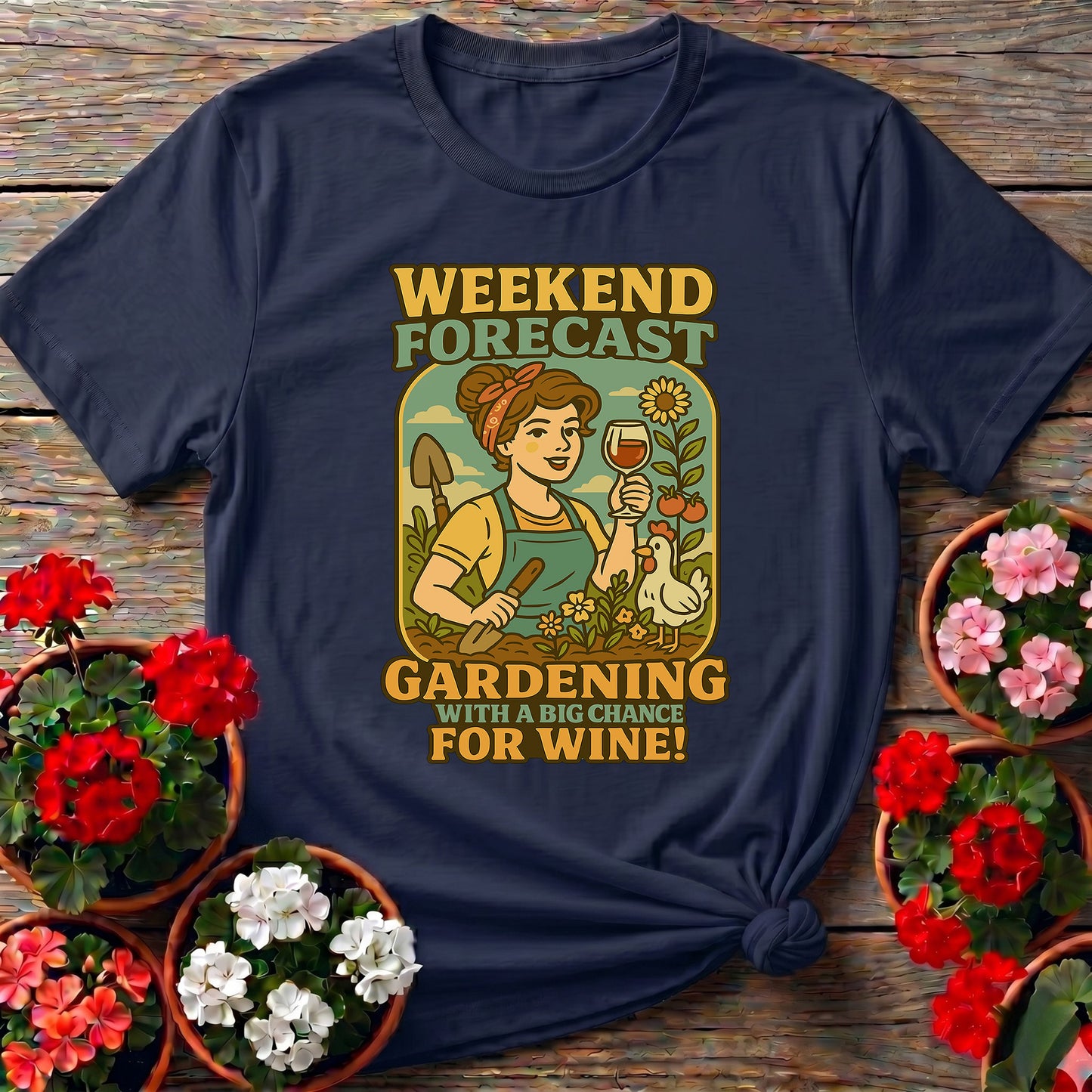 Gardening With A Chance For Wine Retro Pin-Up Tee