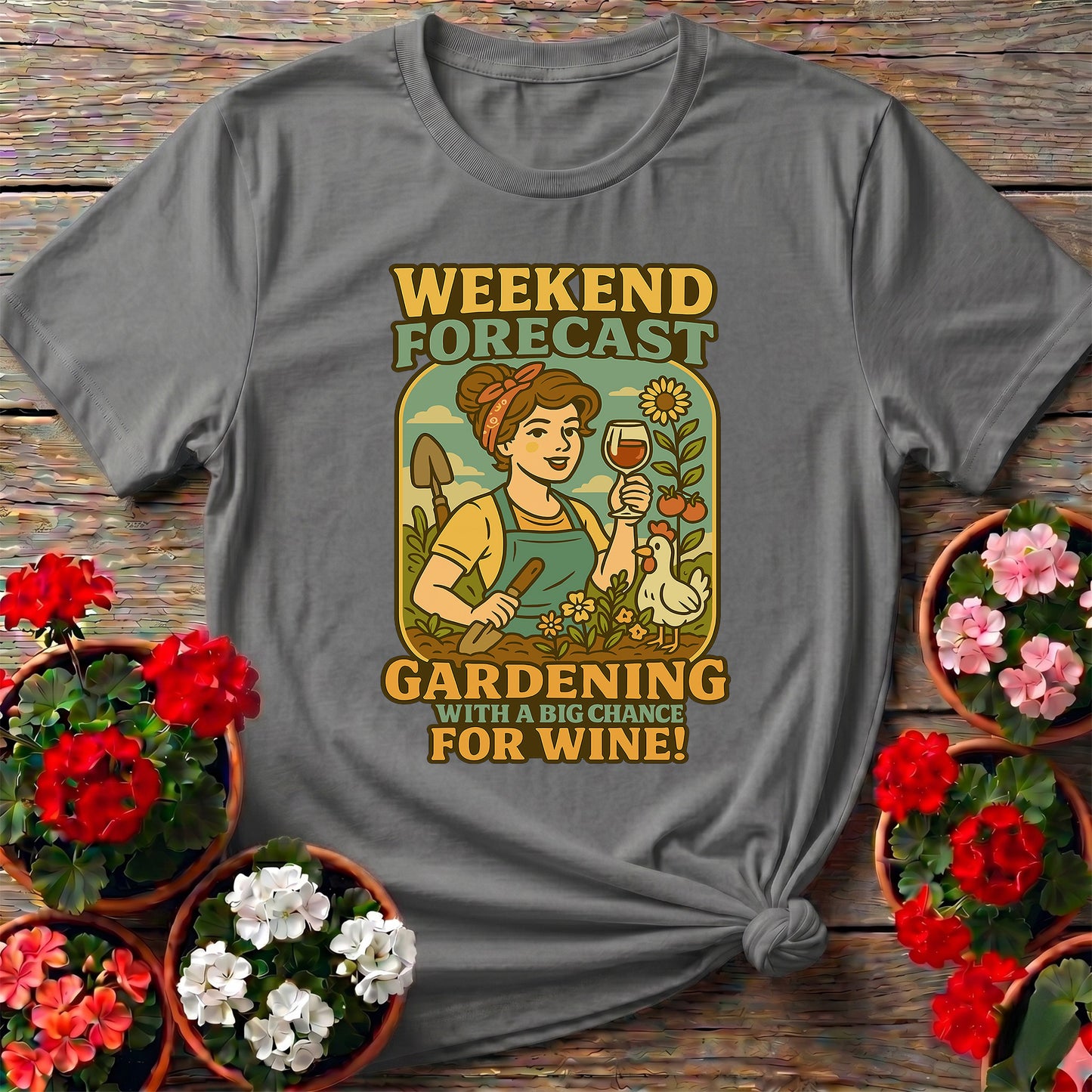 Gardening With A Chance For Wine Retro Pin-Up Tee