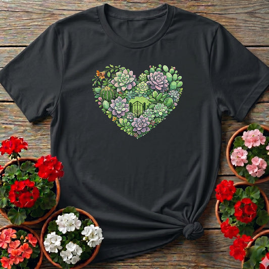 Succulent Heart Intricate Floral Art T shirt