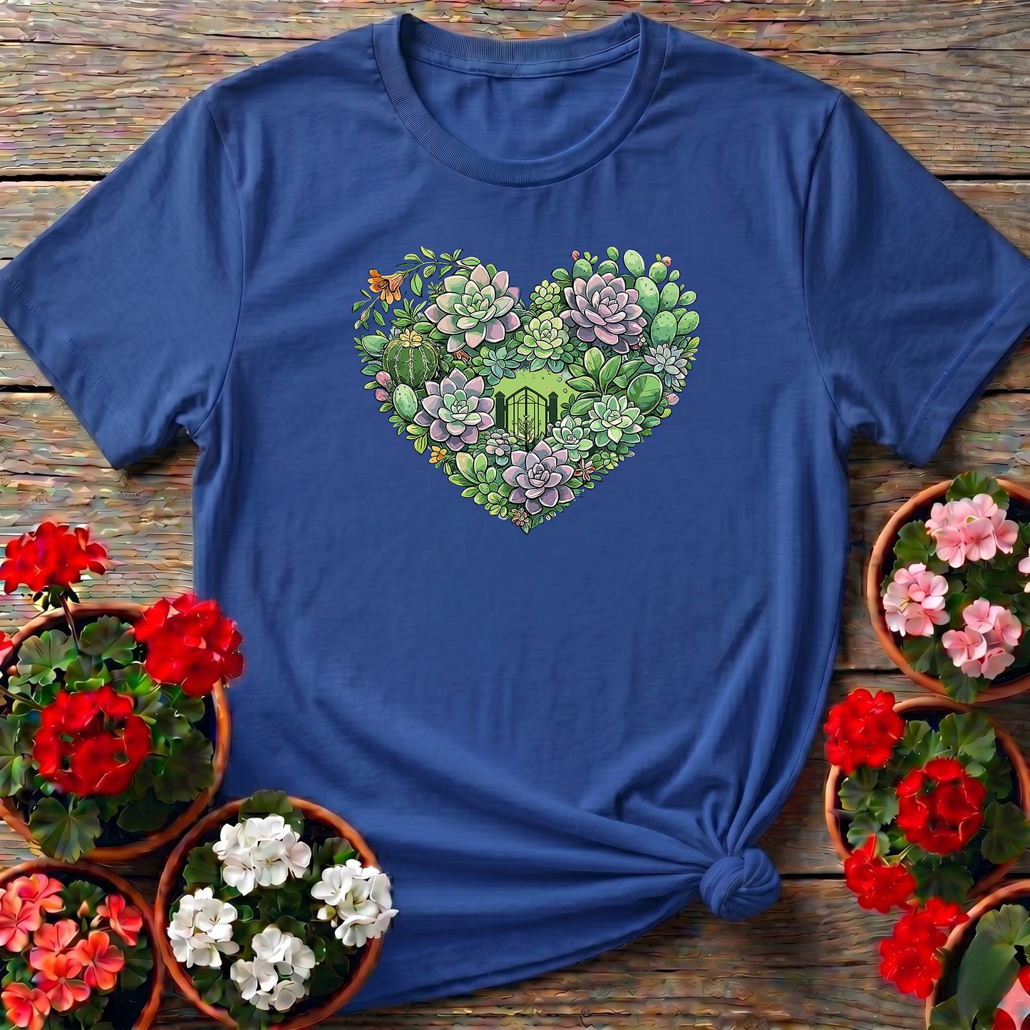 Succulent Heart Intricate Floral Art T shirt