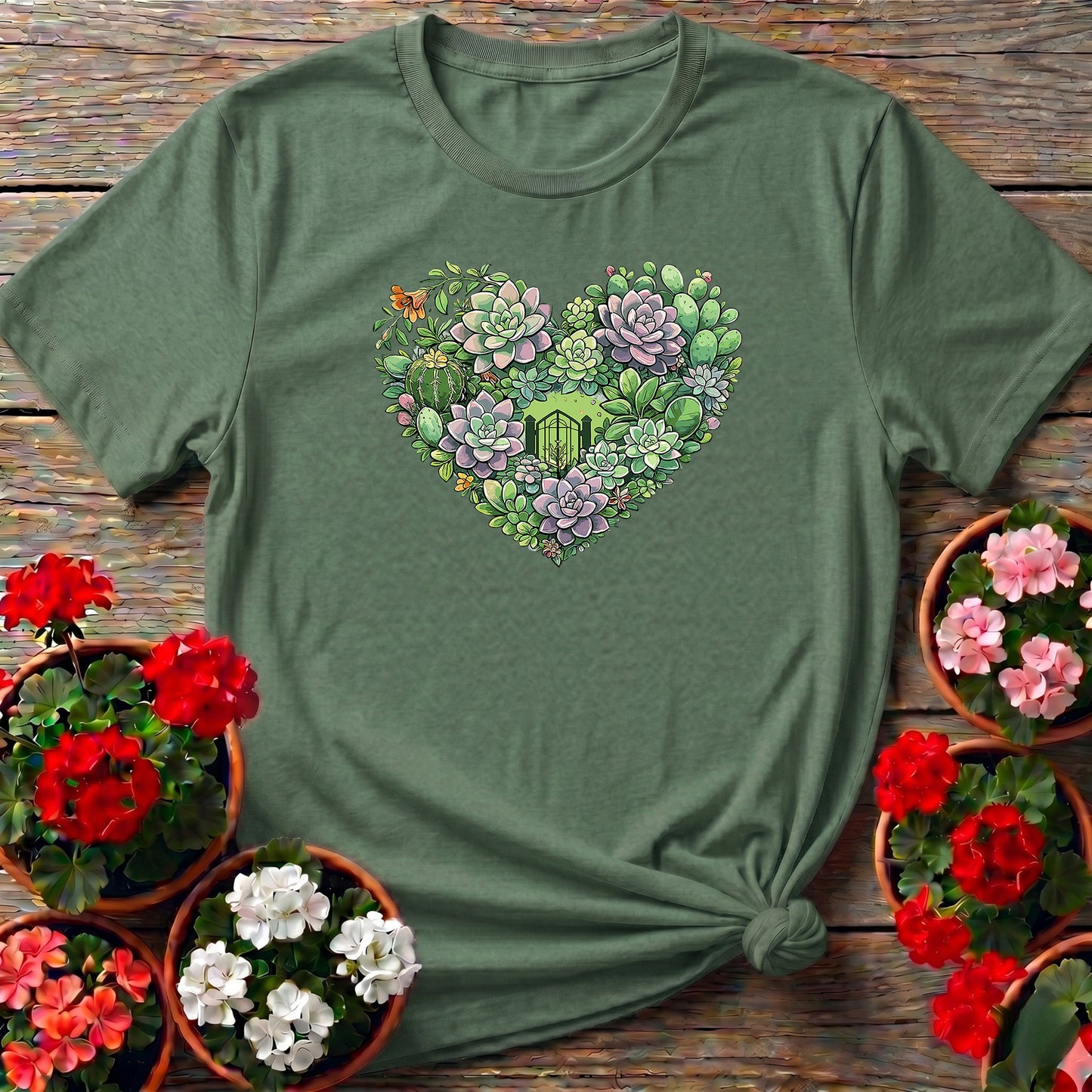 Succulent Heart Intricate Floral Art T shirt