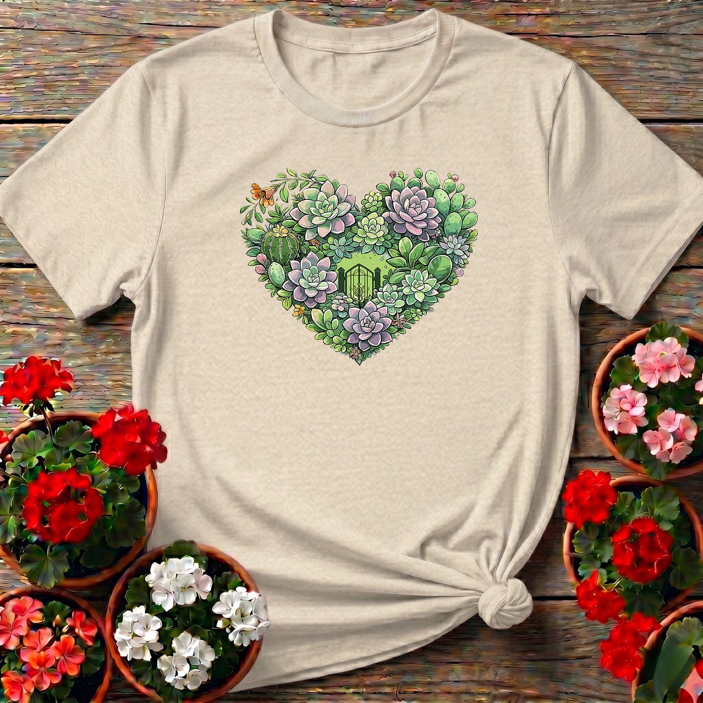 Succulent Heart Intricate Floral Art T shirt