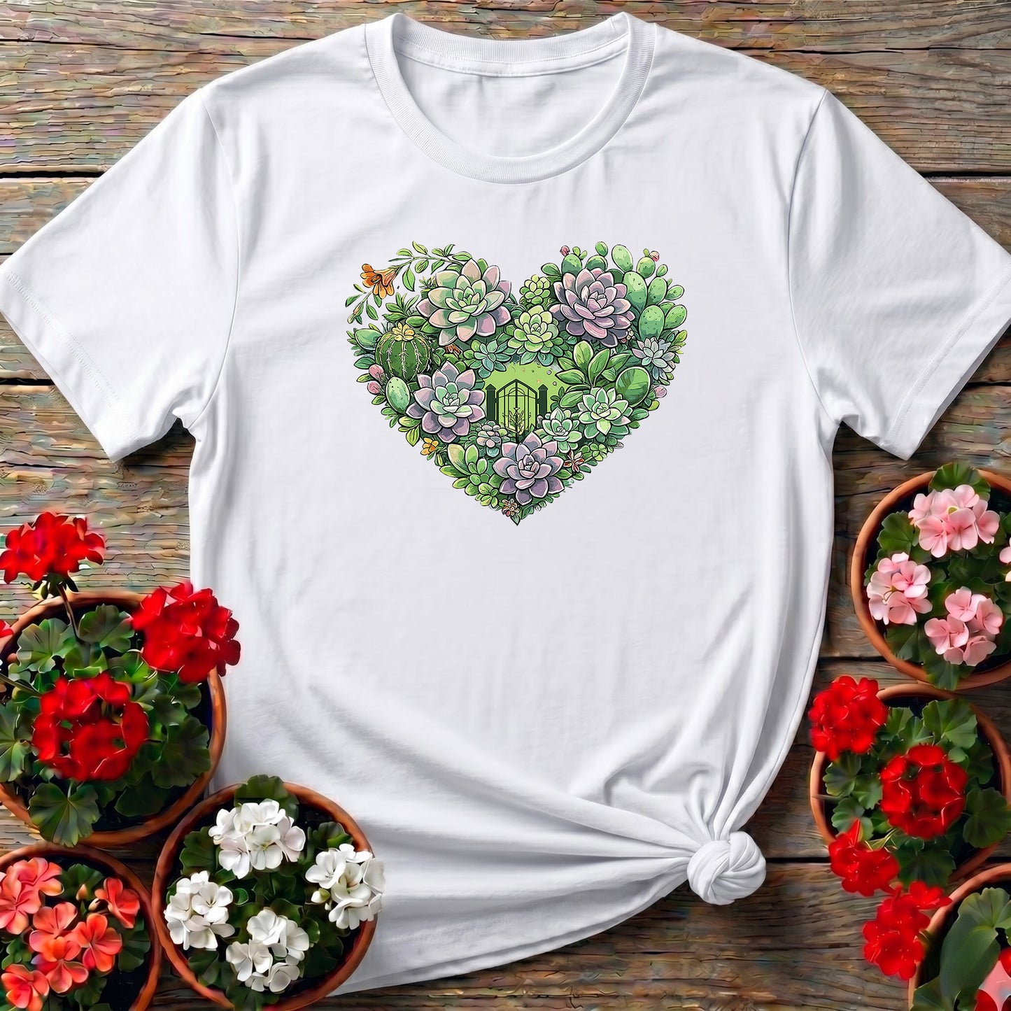 Succulent Heart Intricate Floral Art T shirt