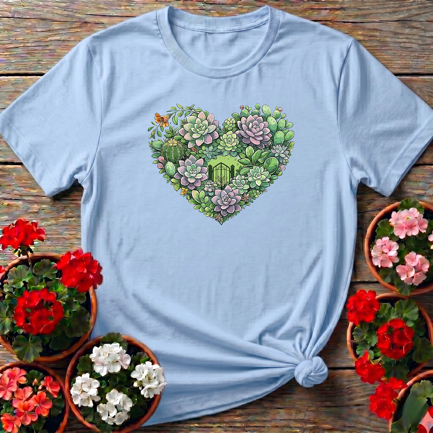 Succulent Heart Intricate Floral Art T shirt