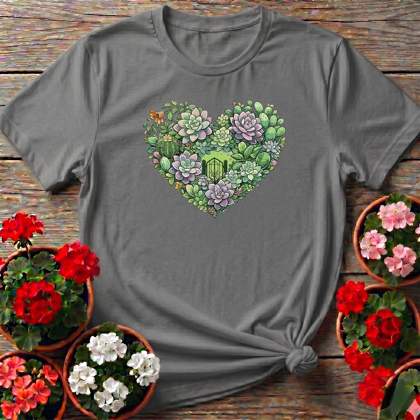 Succulent Heart Intricate Floral Art T shirt