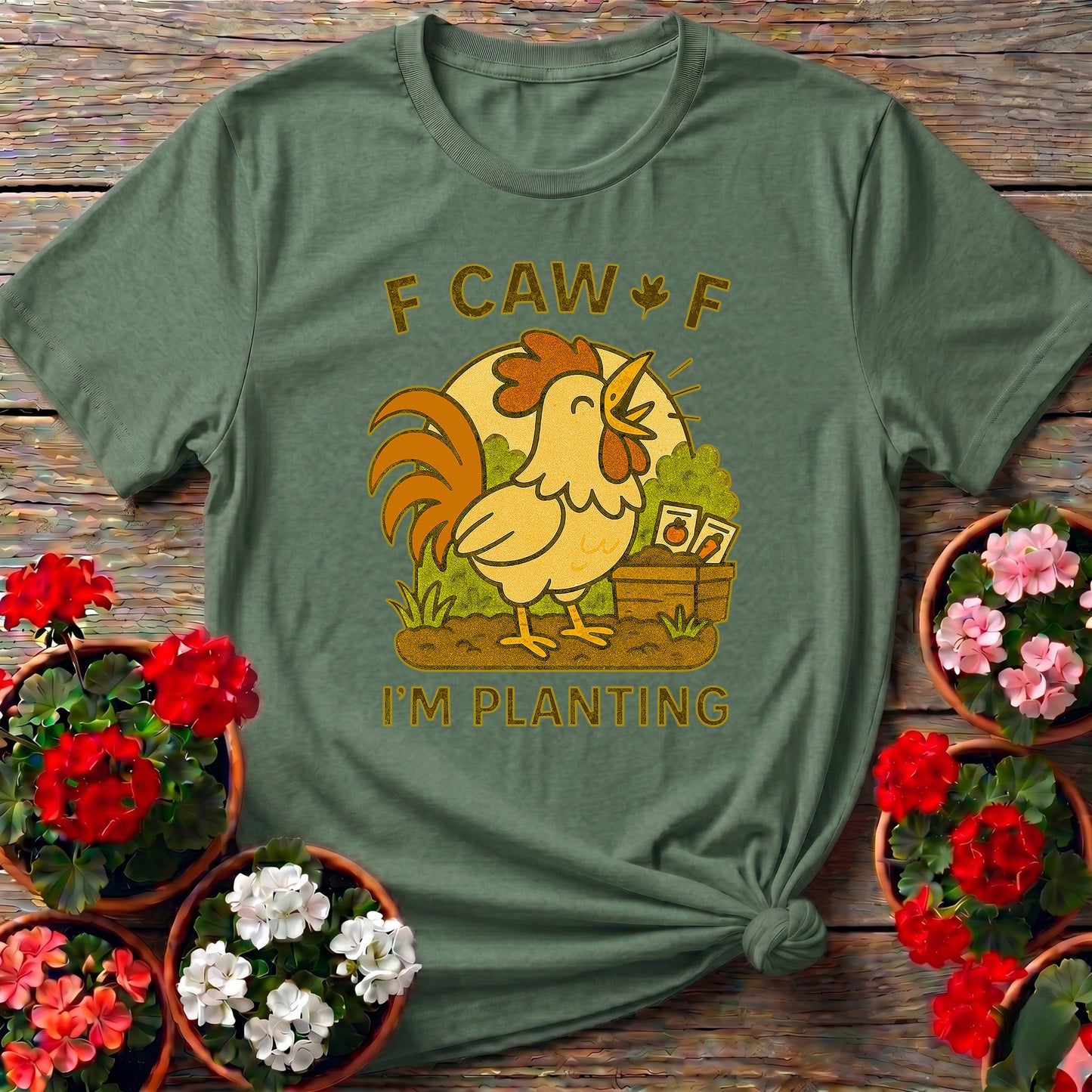 Caw Caw I'm Planting Funny Rooster T-shirt