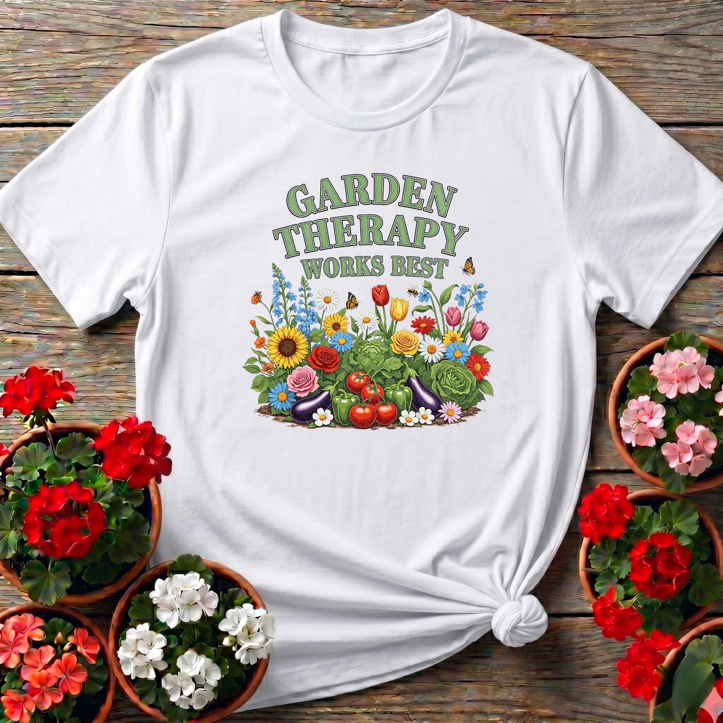 Garden Therapy Works Best Vibrant Botanical Tee