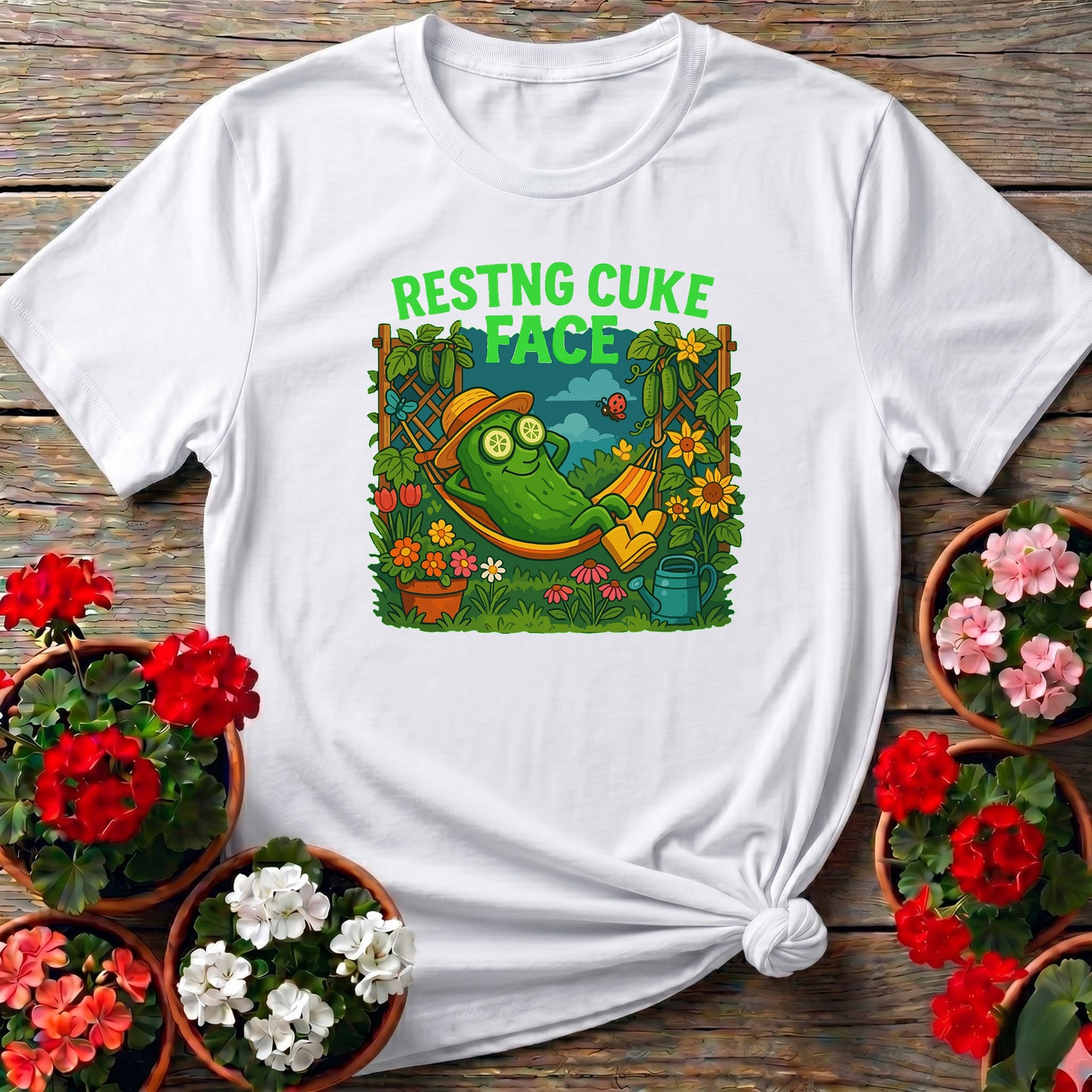 Resting Cuke Face Funny Pickle Hammock T-shirt