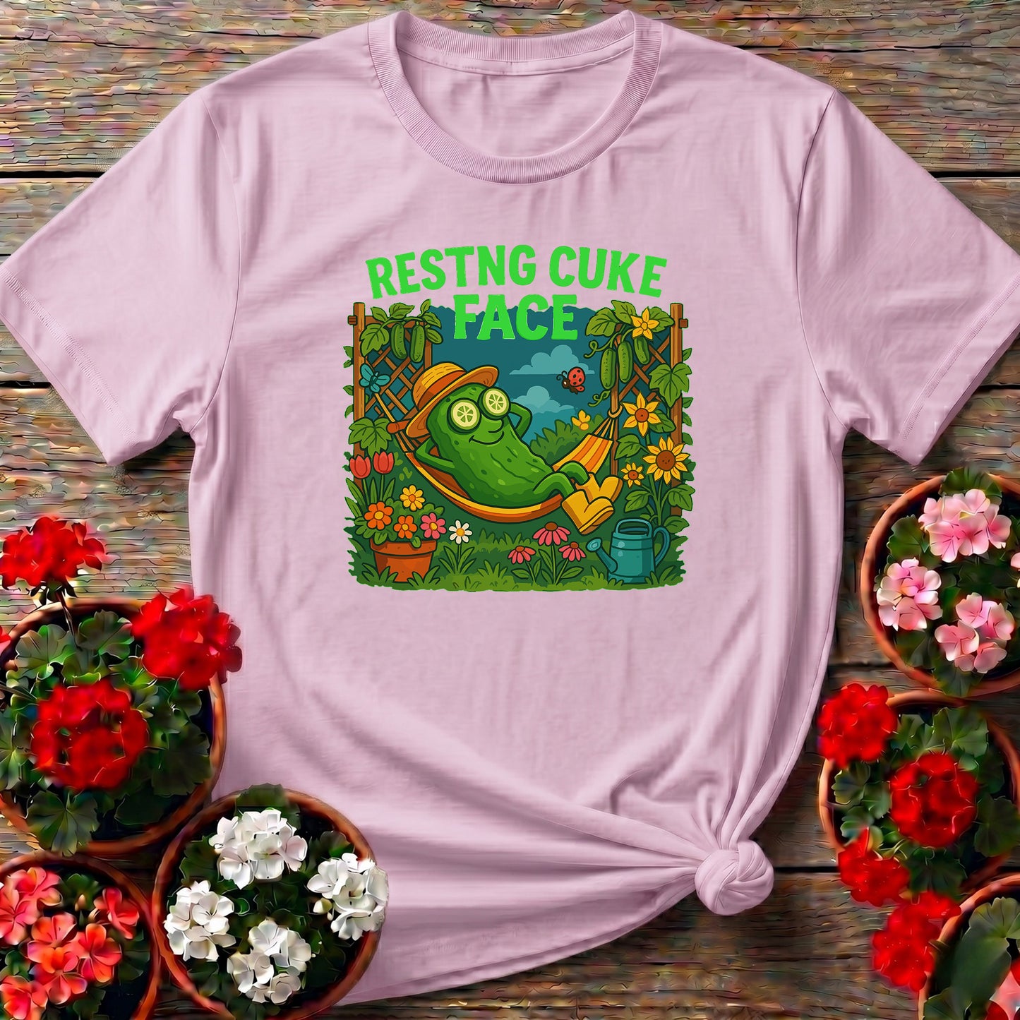 Resting Cuke Face Funny Pickle Hammock T-shirt