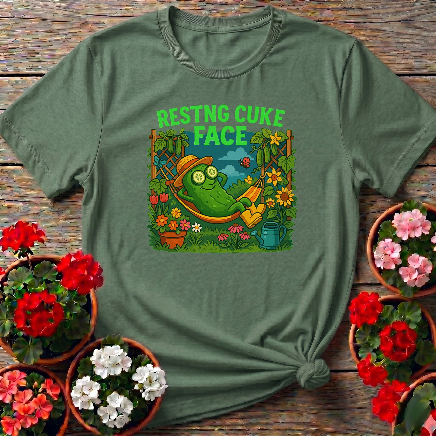 Resting Cuke Face Funny Pickle Hammock T-shirt