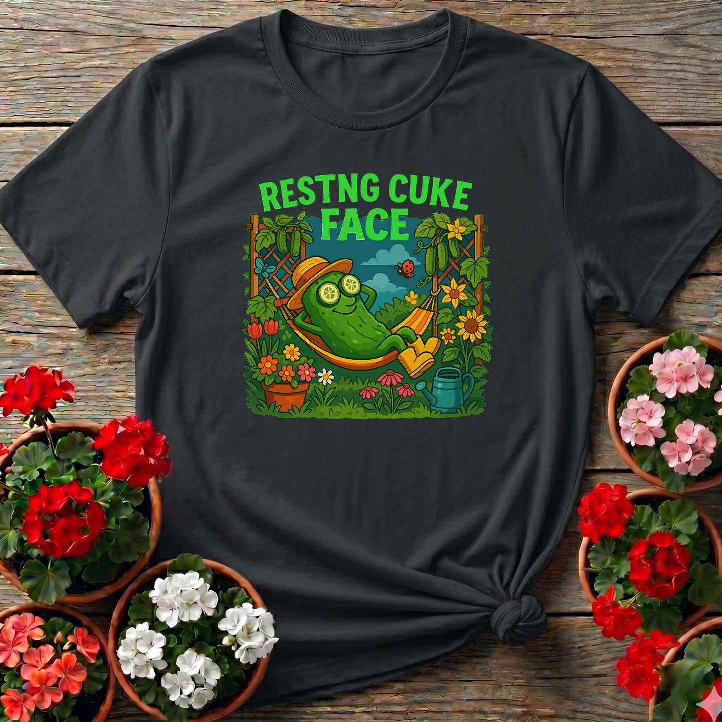 Resting Cuke Face Funny Pickle Hammock T-shirt