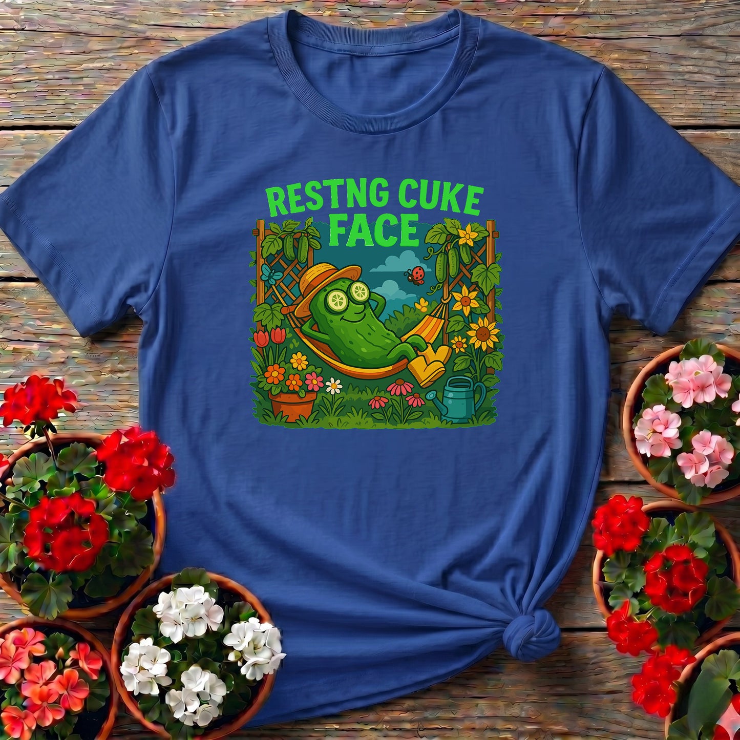 Resting Cuke Face Funny Pickle Hammock T-shirt