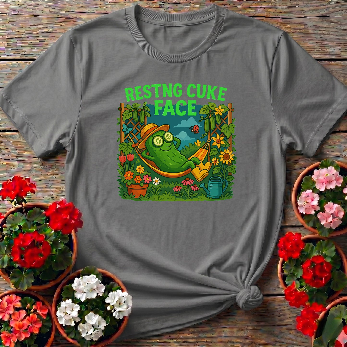 Resting Cuke Face Funny Pickle Hammock T-shirt