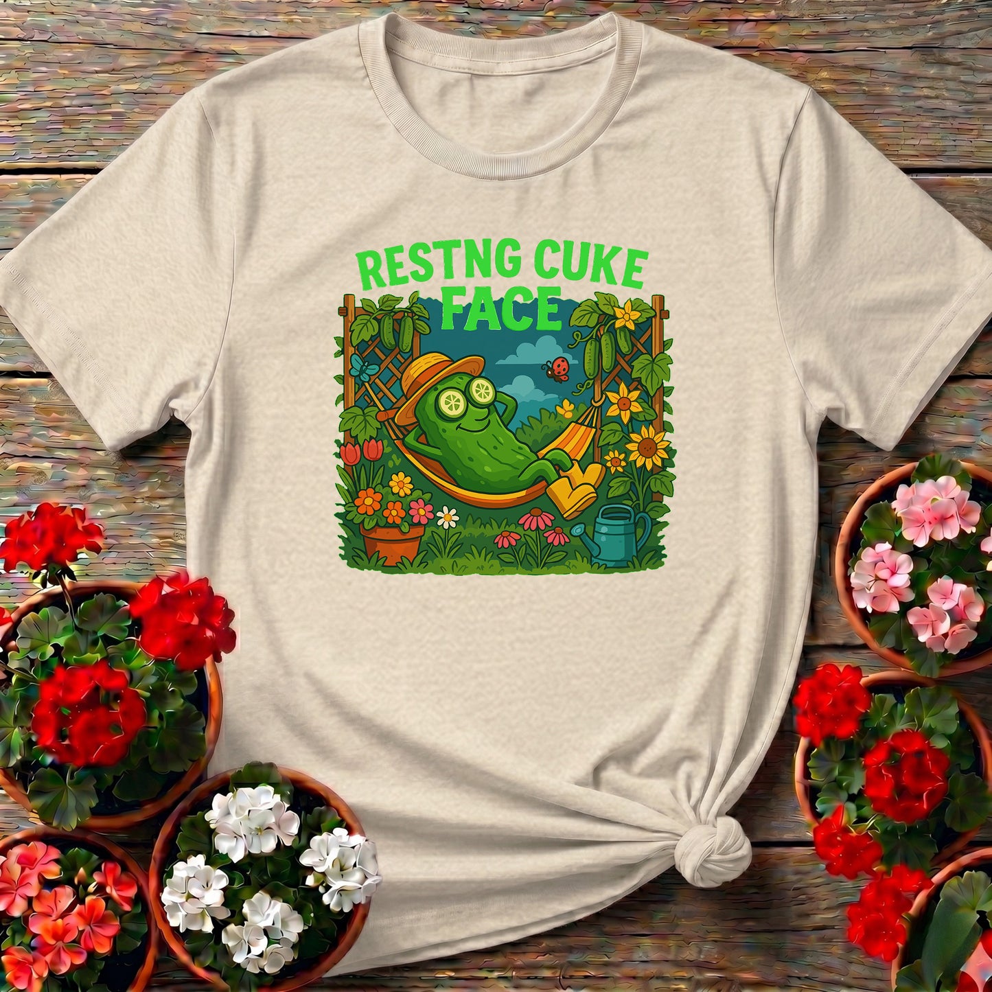 Resting Cuke Face Funny Pickle Hammock T-shirt