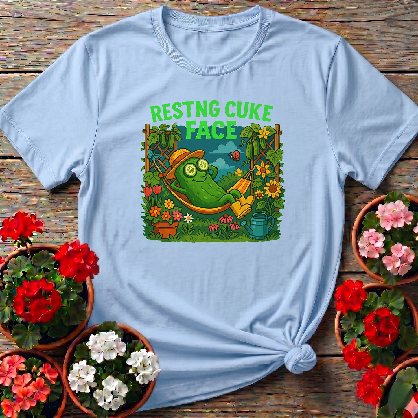 Resting Cuke Face Funny Pickle Hammock T-shirt