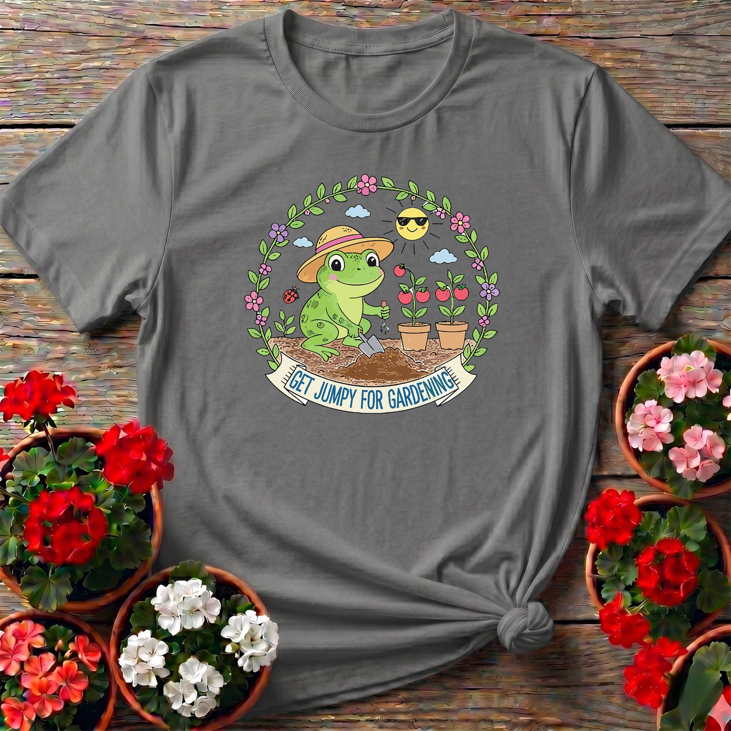 Get Jumpy For Gardening Funny Frog Garden Tee