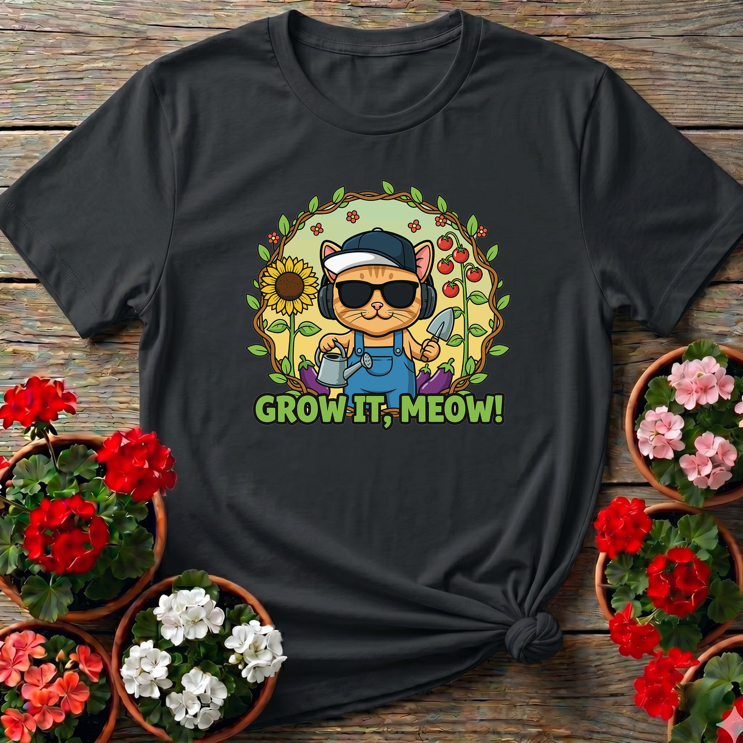 Funny Cat Gardener Grow It Meow T shirt