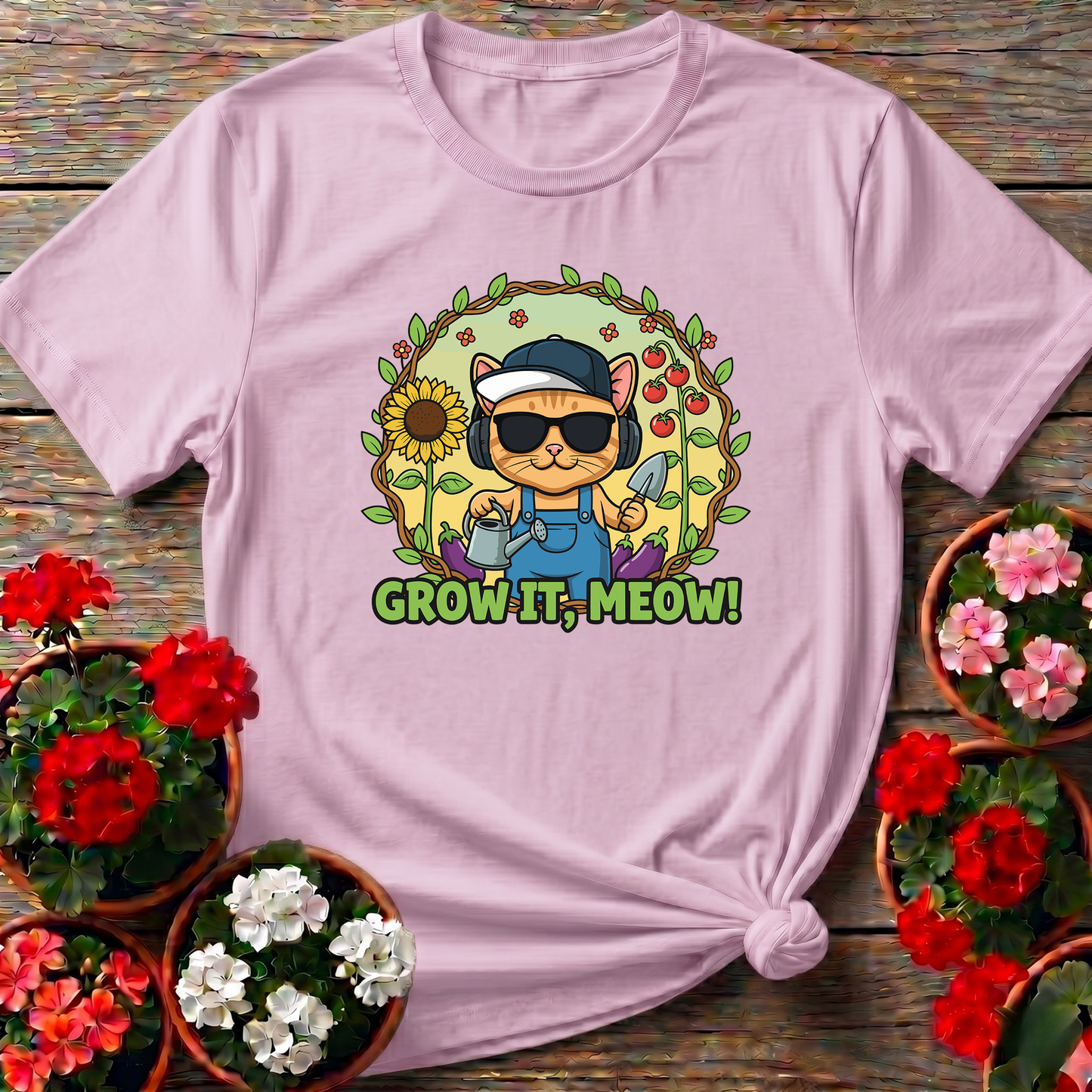 Funny Cat Gardener Grow It Meow T shirt