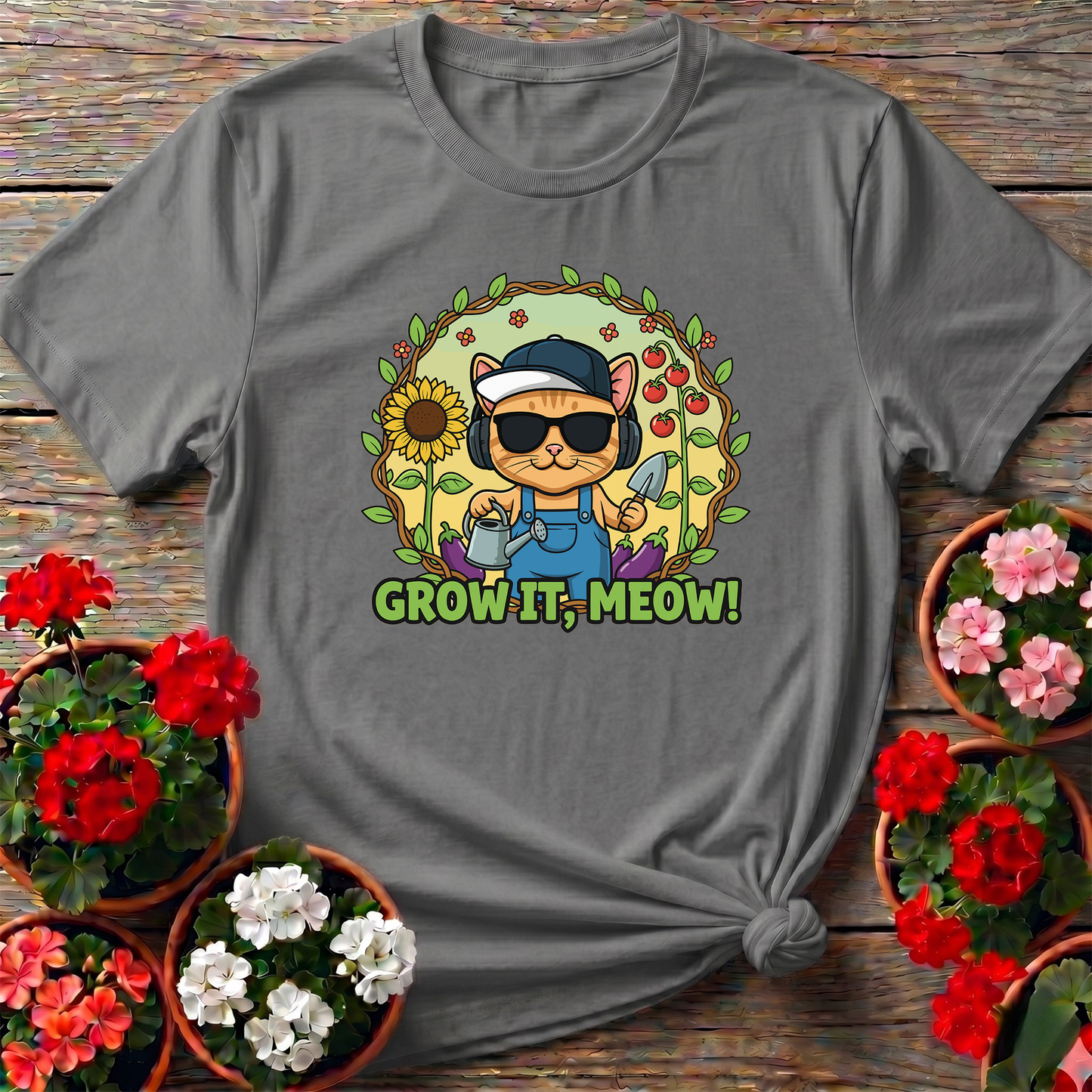 Funny Cat Gardener Grow It Meow T shirt