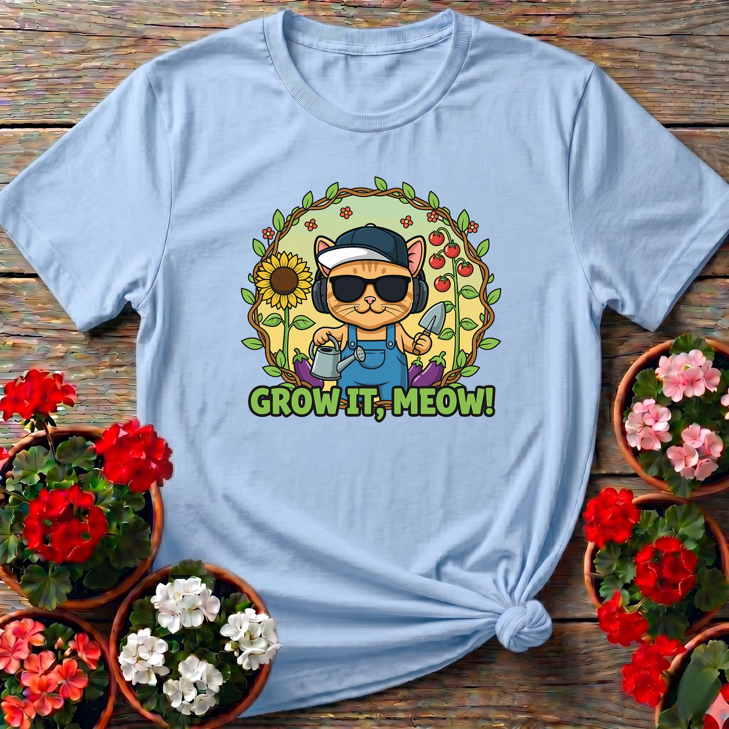 Funny Cat Gardener Grow It Meow T shirt