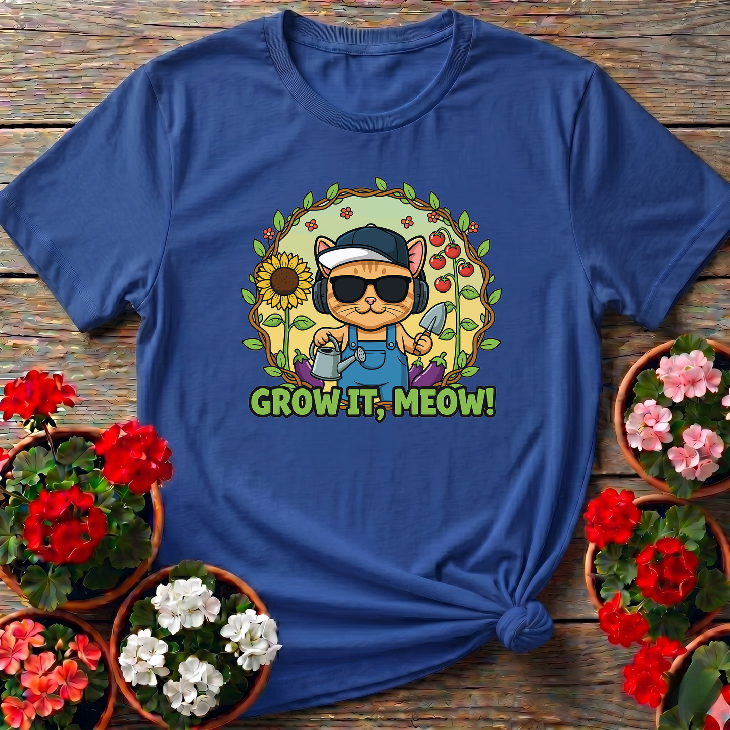 Funny Cat Gardener Grow It Meow T shirt