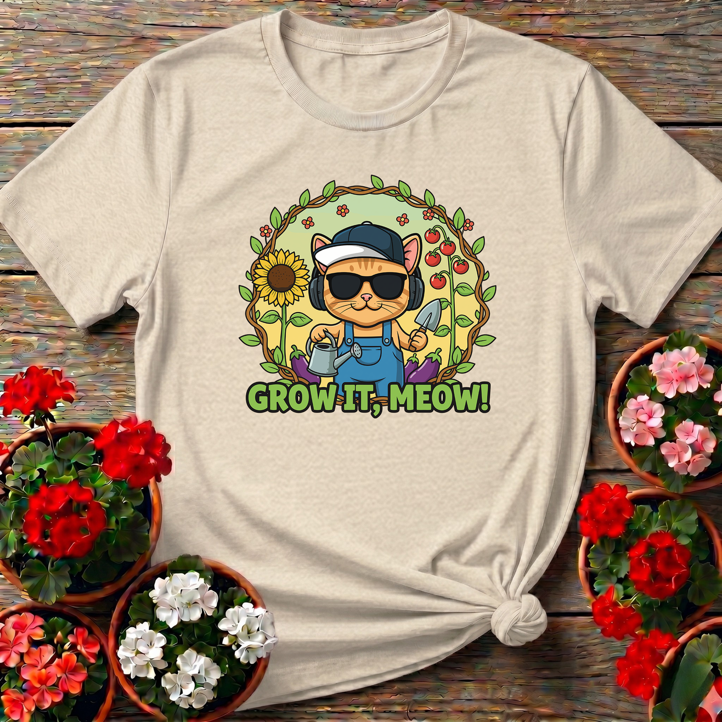 Funny Cat Gardener Grow It Meow T shirt