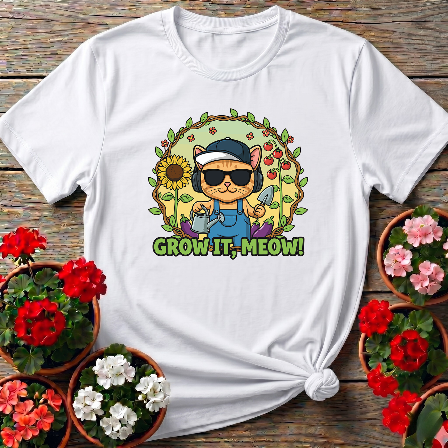 Funny Cat Gardener Grow It Meow T shirt