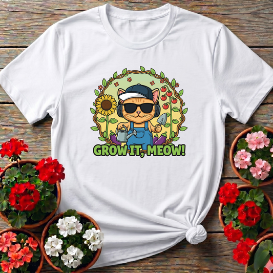 Funny Cat Gardener Grow It Meow T shirt