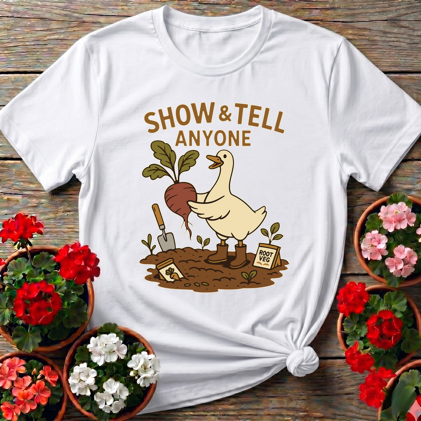 Show and Tell Anyone Duck Gardening T-shirt
