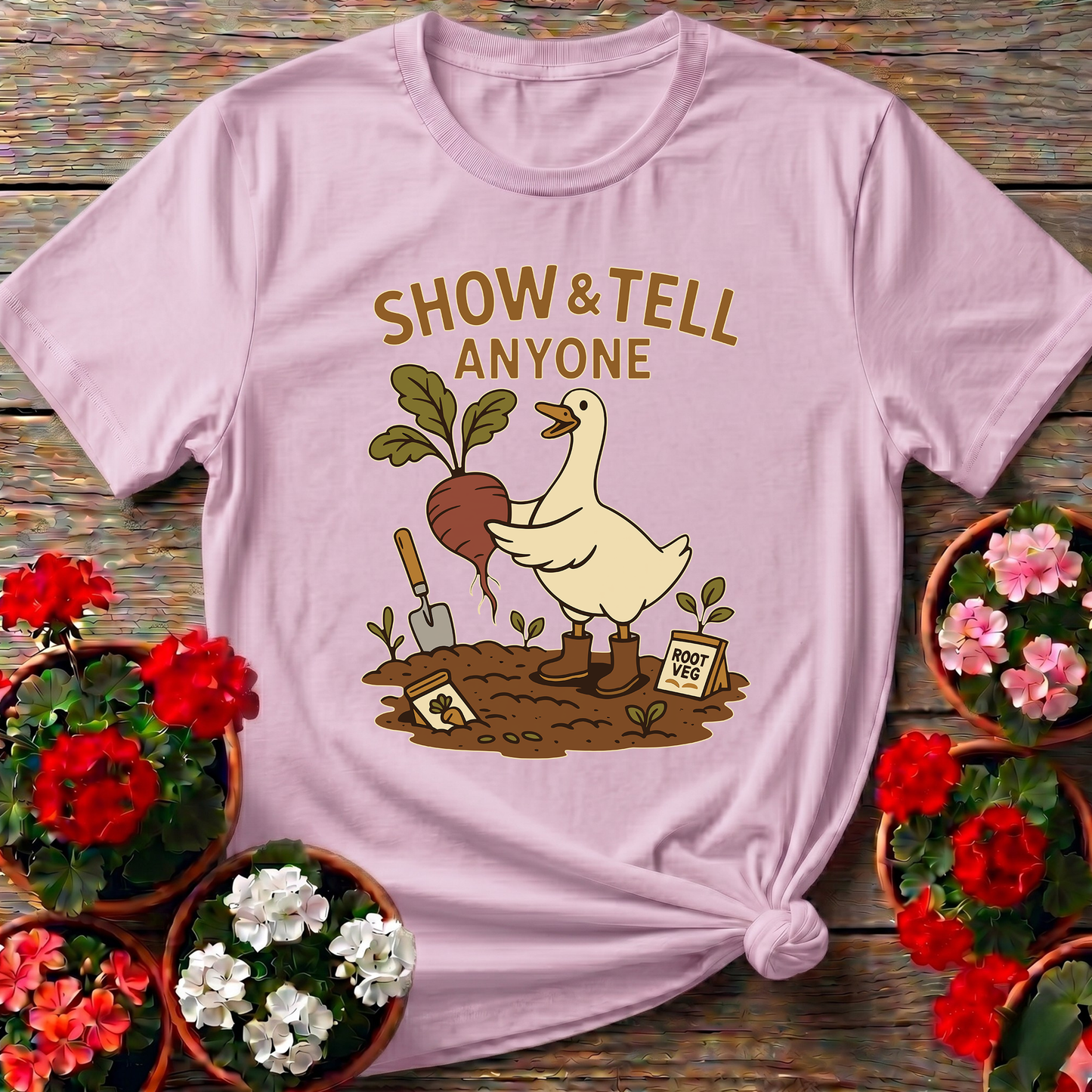 Show and Tell Anyone Duck Gardening T-shirt