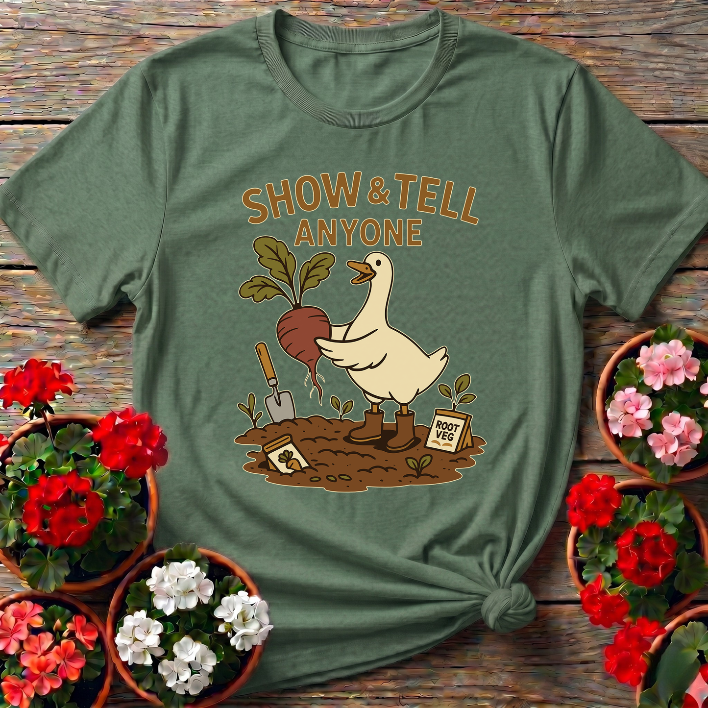 Show and Tell Anyone Duck Gardening T-shirt