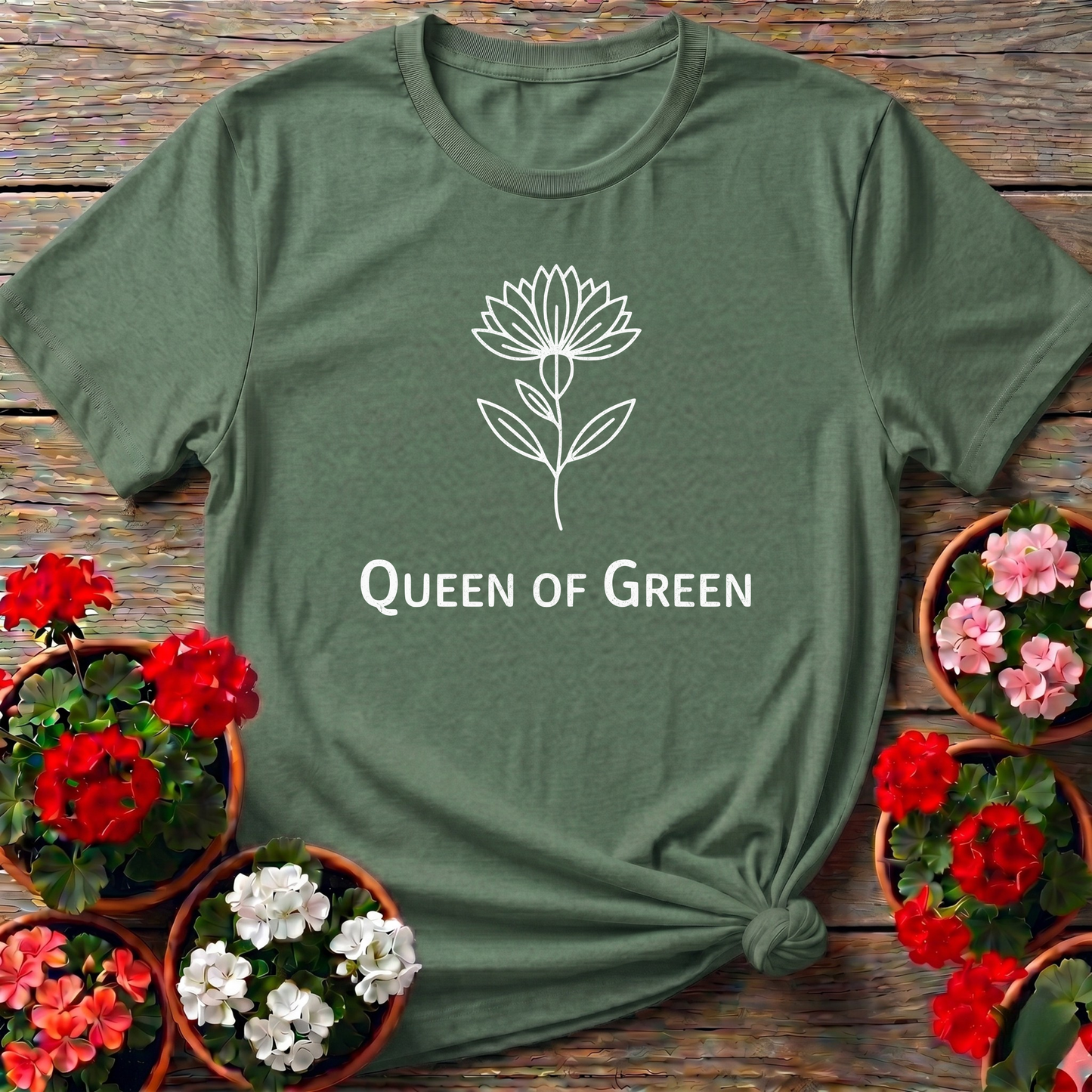 Queen Of Green Botanical Lotus Flower T-shirt