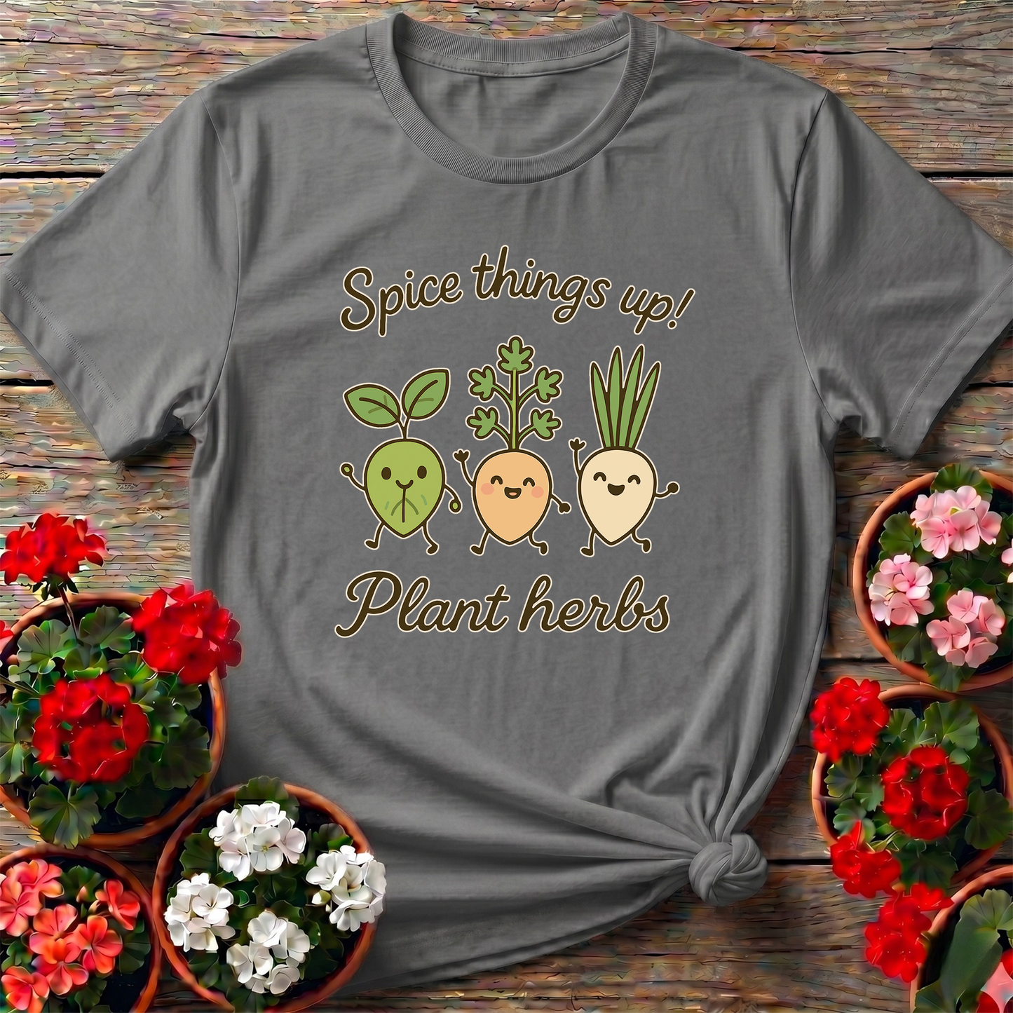 Spice Things Up Cute Dancing Herb Characters Garden Tee